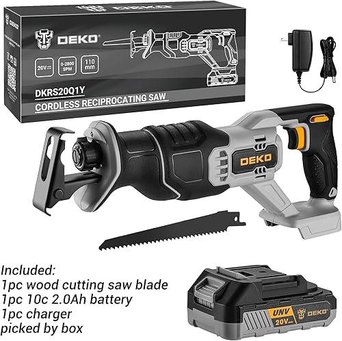 Miniatura 6 de Sierra Recíproca Inalámbrica: DEKOPRO Sierra Recíproca de Energía de Iones de Litio de 20V con Batería y Cargador, Gatillo de Velocidad Variable,