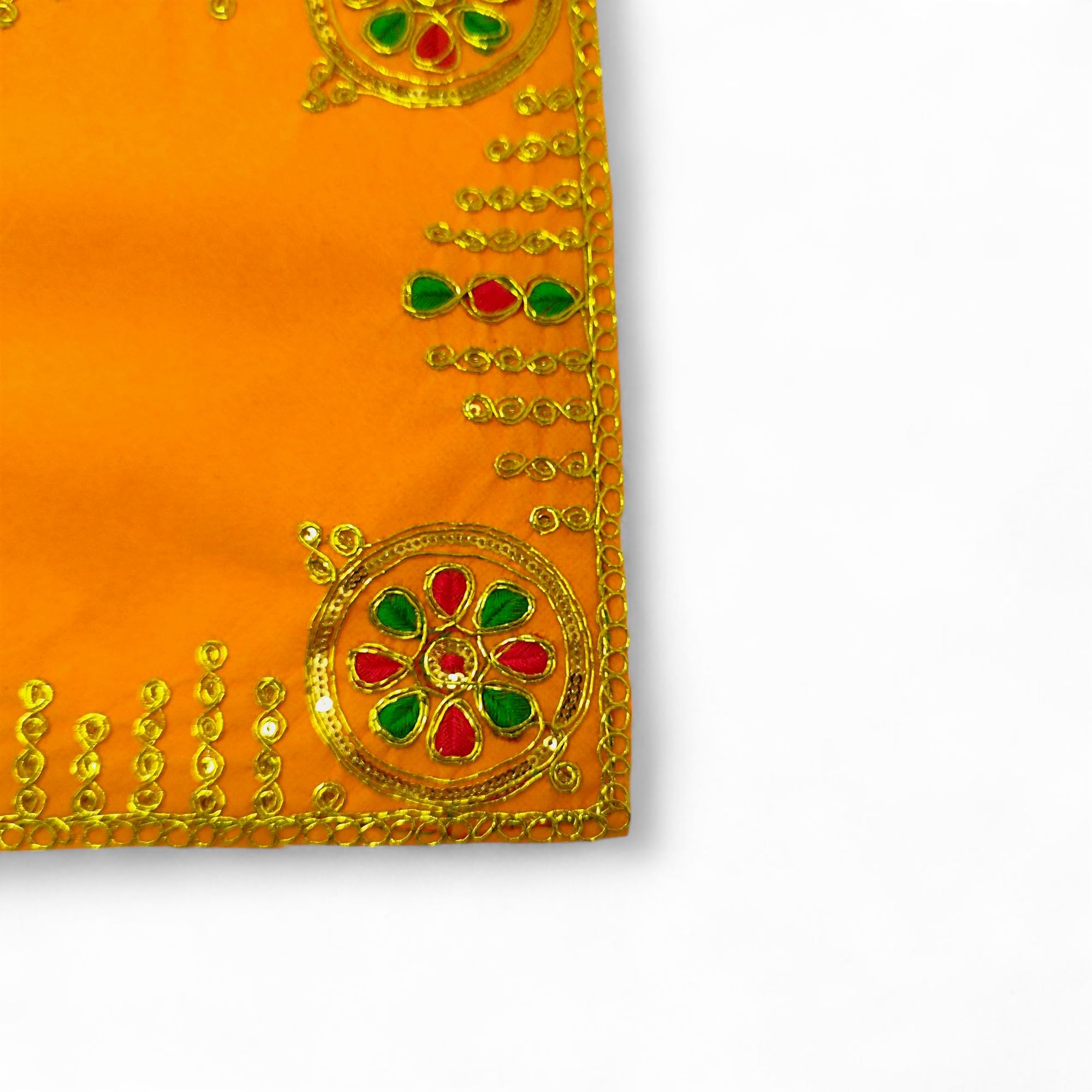 Achleshwar Designer Velvet Embroidered Pooja Aasan Cloth 20X30 inch Yellow | Chowki Aasan for God Idol | Mandir Table Altar Cover for Temple, Puja Shelf, Diwali Decoration Pack 0f 1 3