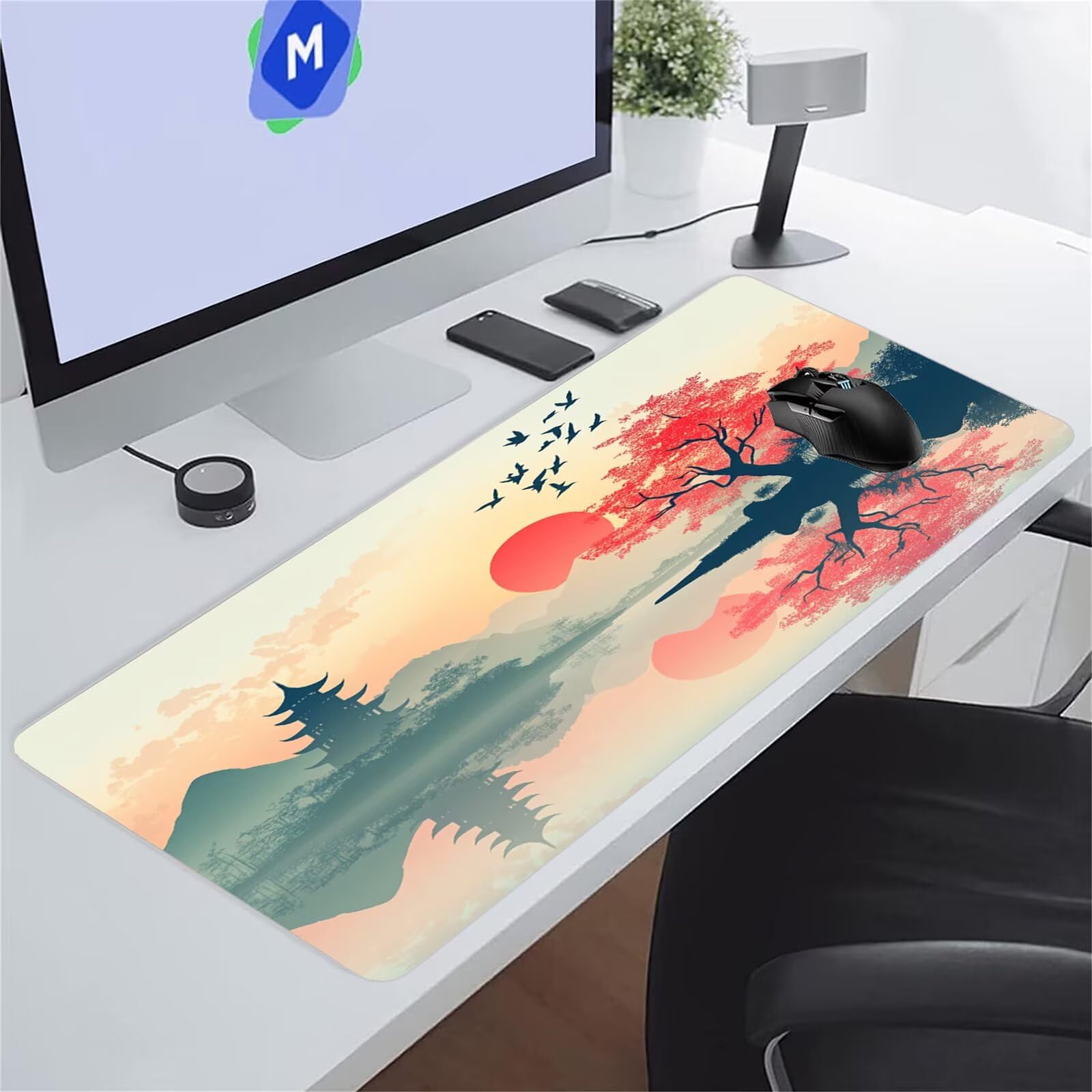Tappetino per Mouse Grande 900x400x3 mm Mouse Pad Gaming XXL Paesaggio Giapponese Tappetino Mouse Gaming Tappetino Scrivania Antiscivolo con Bordi Cuciti per PC Ufficio e Casa
