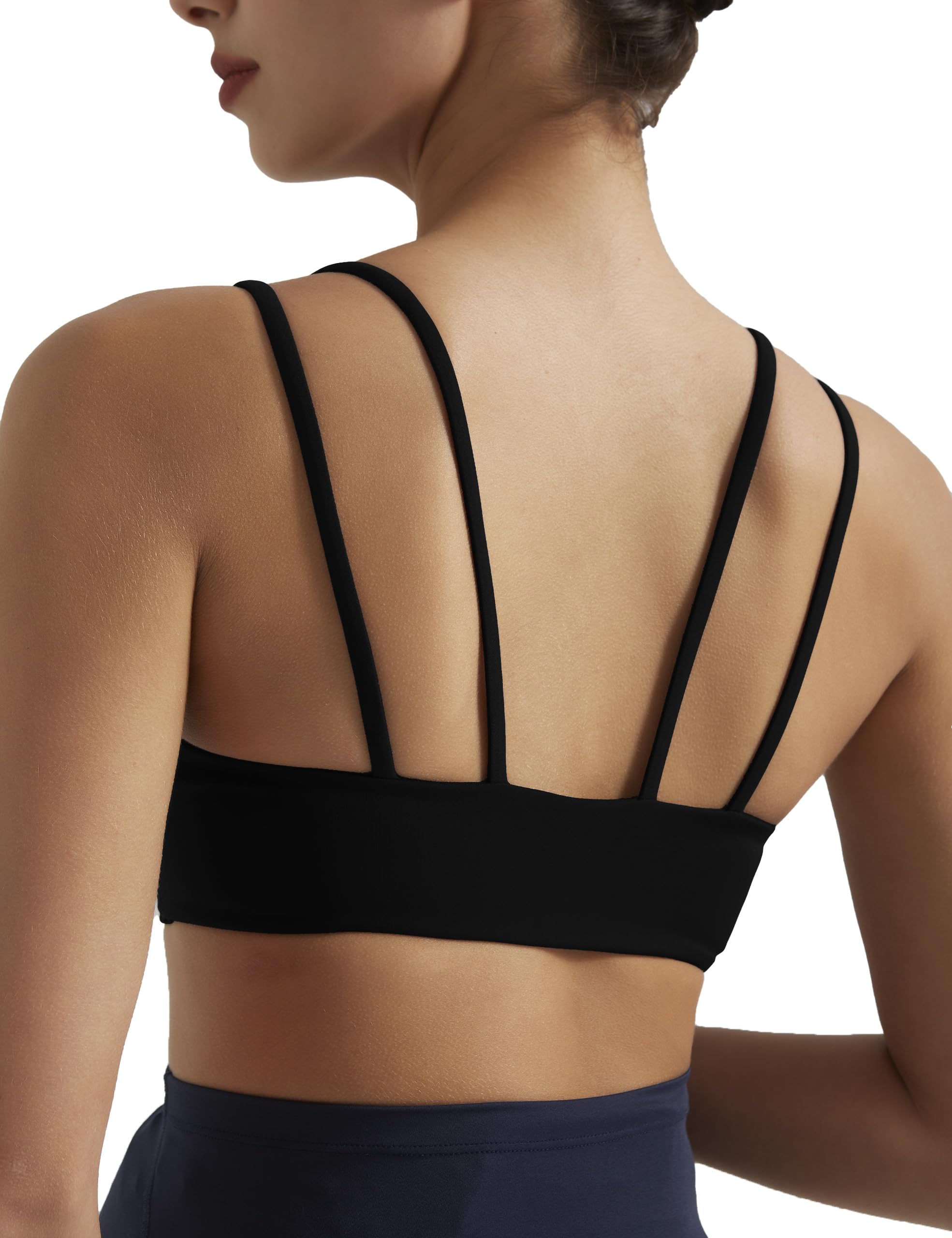 Sujetadores deportivos de yoga para mujer, sin costuras, copa moldeada, espagueti, doble tirante, sin varillas, cuello redondo, brasier sin mangas
