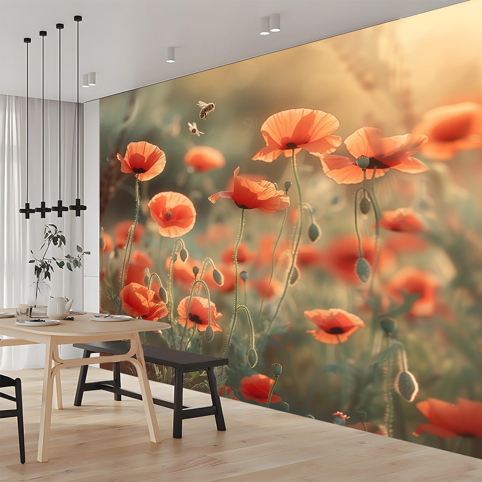 Papier peint 3d panoramique coquelicot avec peinture murale géante
