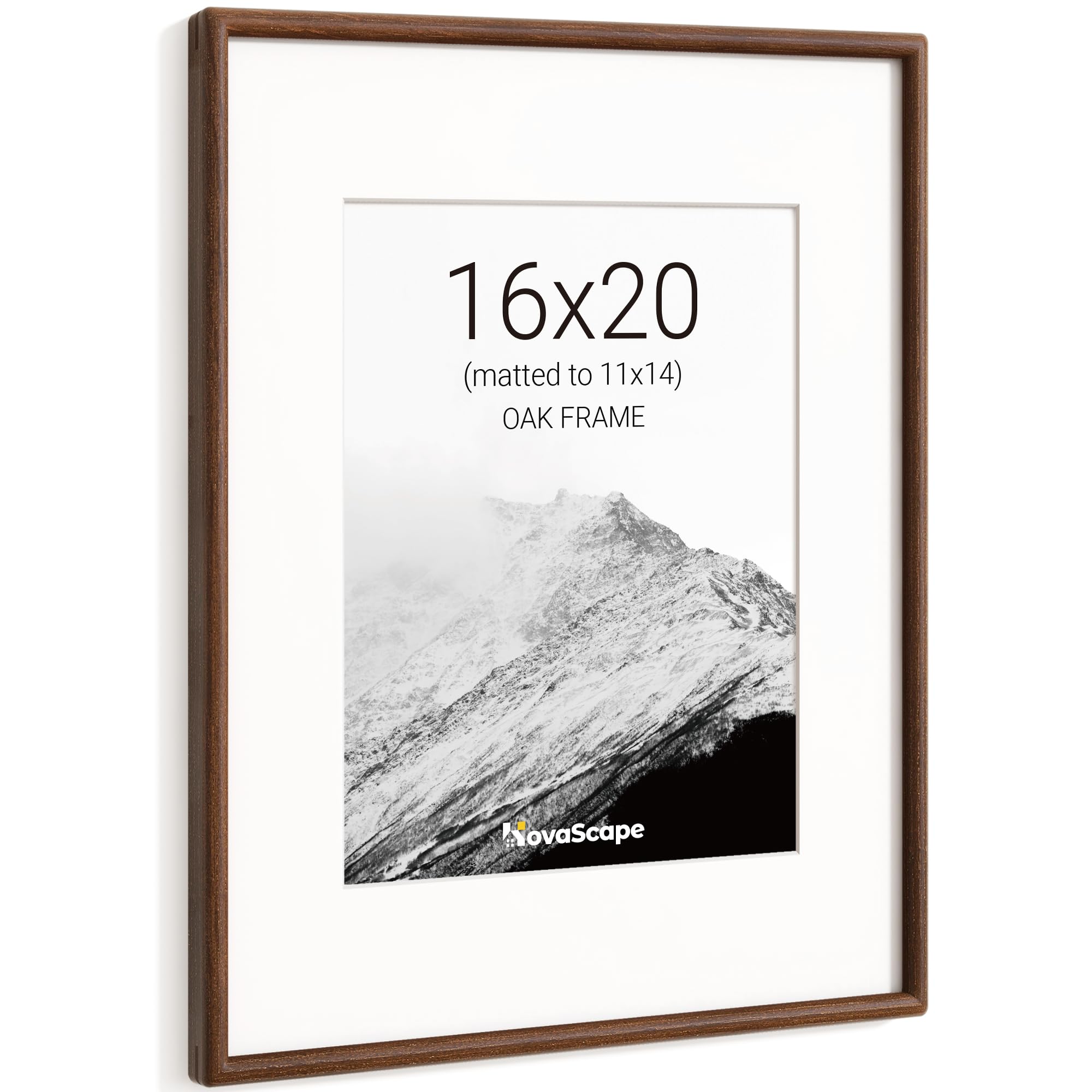 KovaScape 16x20 Picture Frame, Solid Oak Wood Photo Frame with Tempered Real Glass, Includes White Mount for 11x14 Photo, Rounded Corner Design, For Wall Hanging — image 1