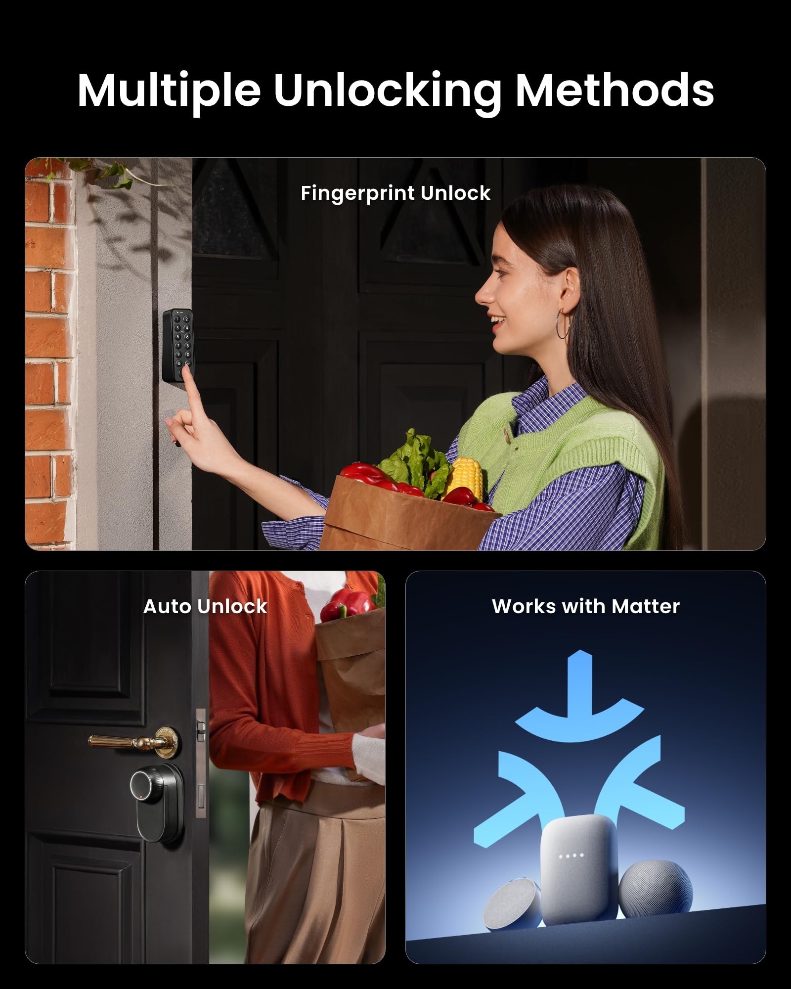 SwitchBot WiFi Smart Lock Ultra Con Tastierino Touchscreen e Allarme di Sicurezza Personale, Serratura Smart Con Impronte Digitali, Serratura Elettronica Con Batteria Ricaricabile, Matter/Alexa