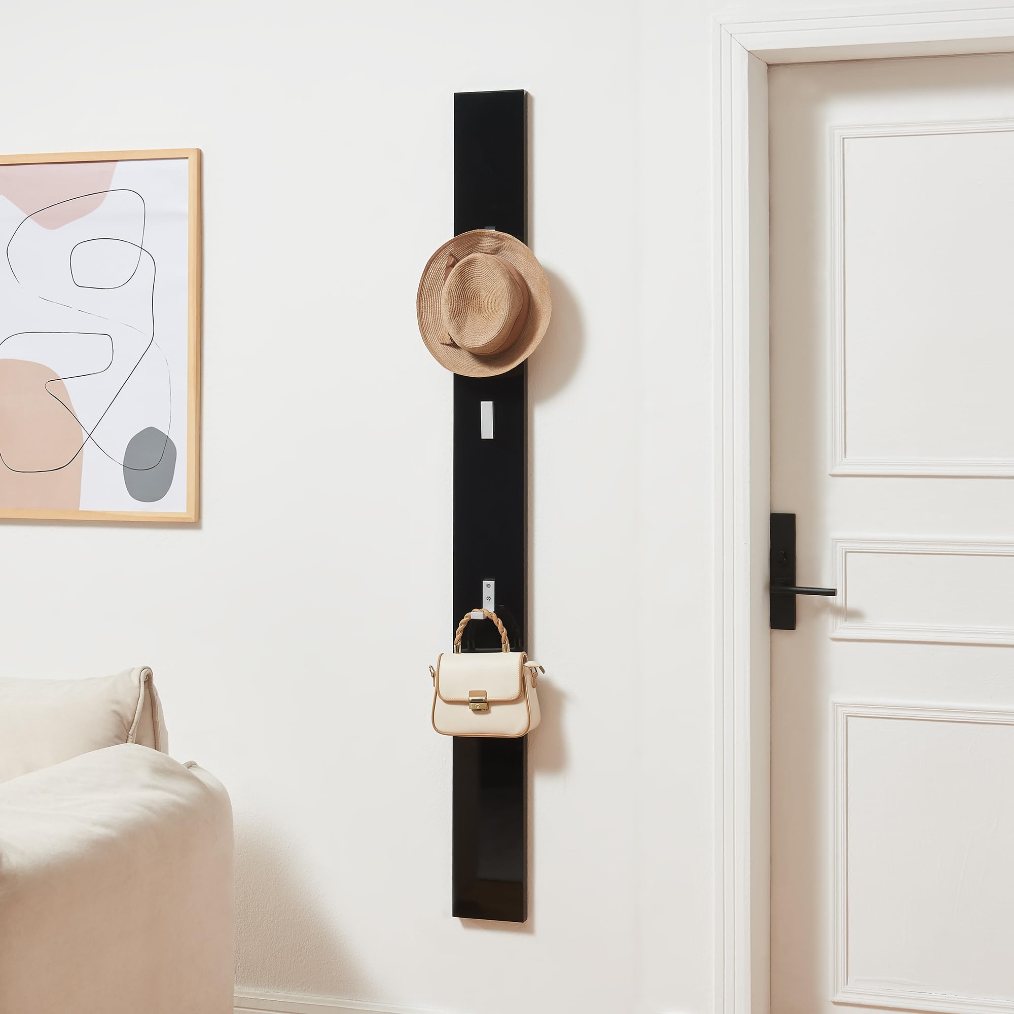 [en.casa] Appendiabiti da Parete con 3 Ganci Pieghevoli Pannello Attaccapanni da Ingresso Corridoio 165 x 15 x 2,5 cm - Nero