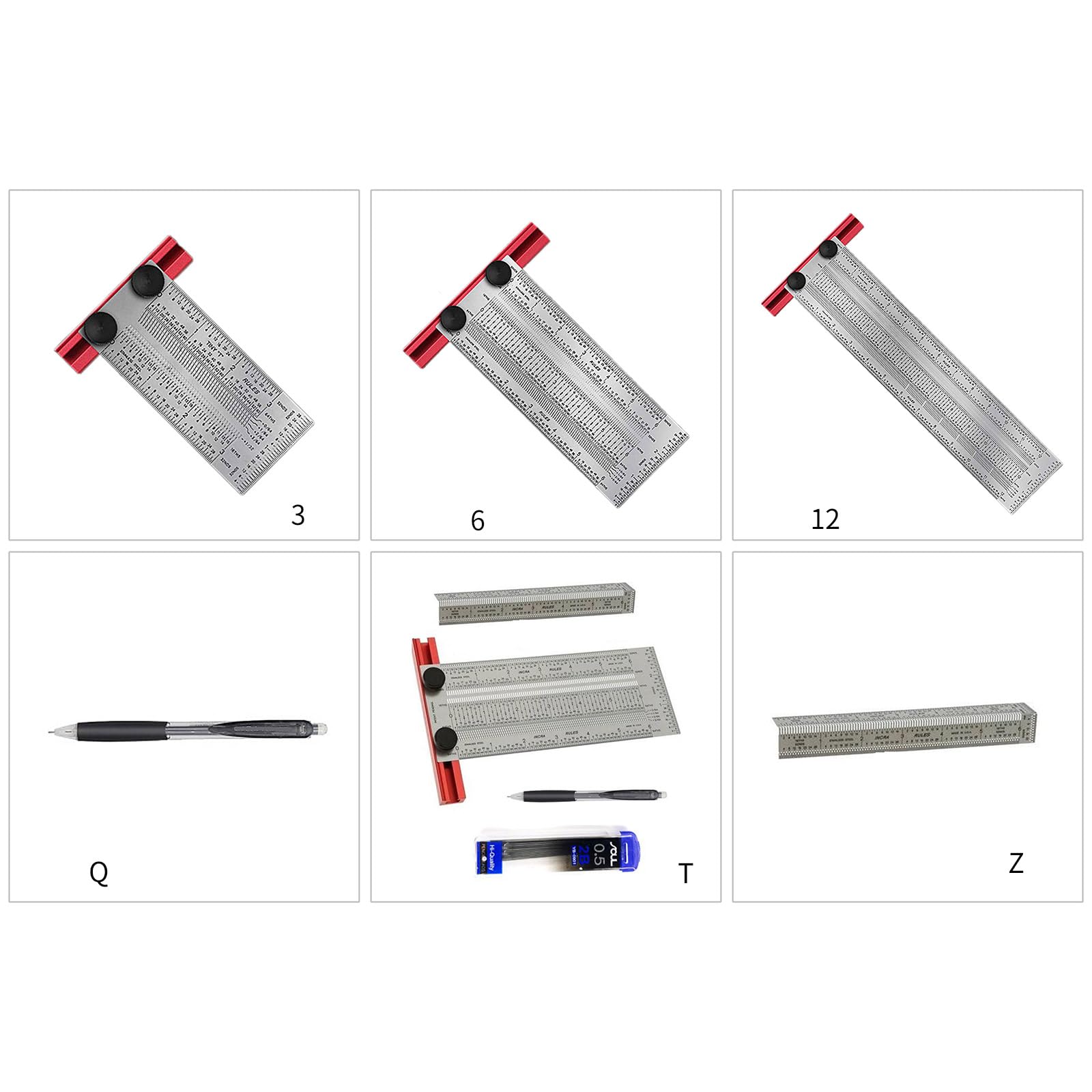 Precisioni Marcatura T Righello T Square Lavorazione Del Legno 3/6/12 Pollici Acciaio Inox Foro Posizionamento Scribing Righello Precisioni Strumento di Lavorazione Del Legno