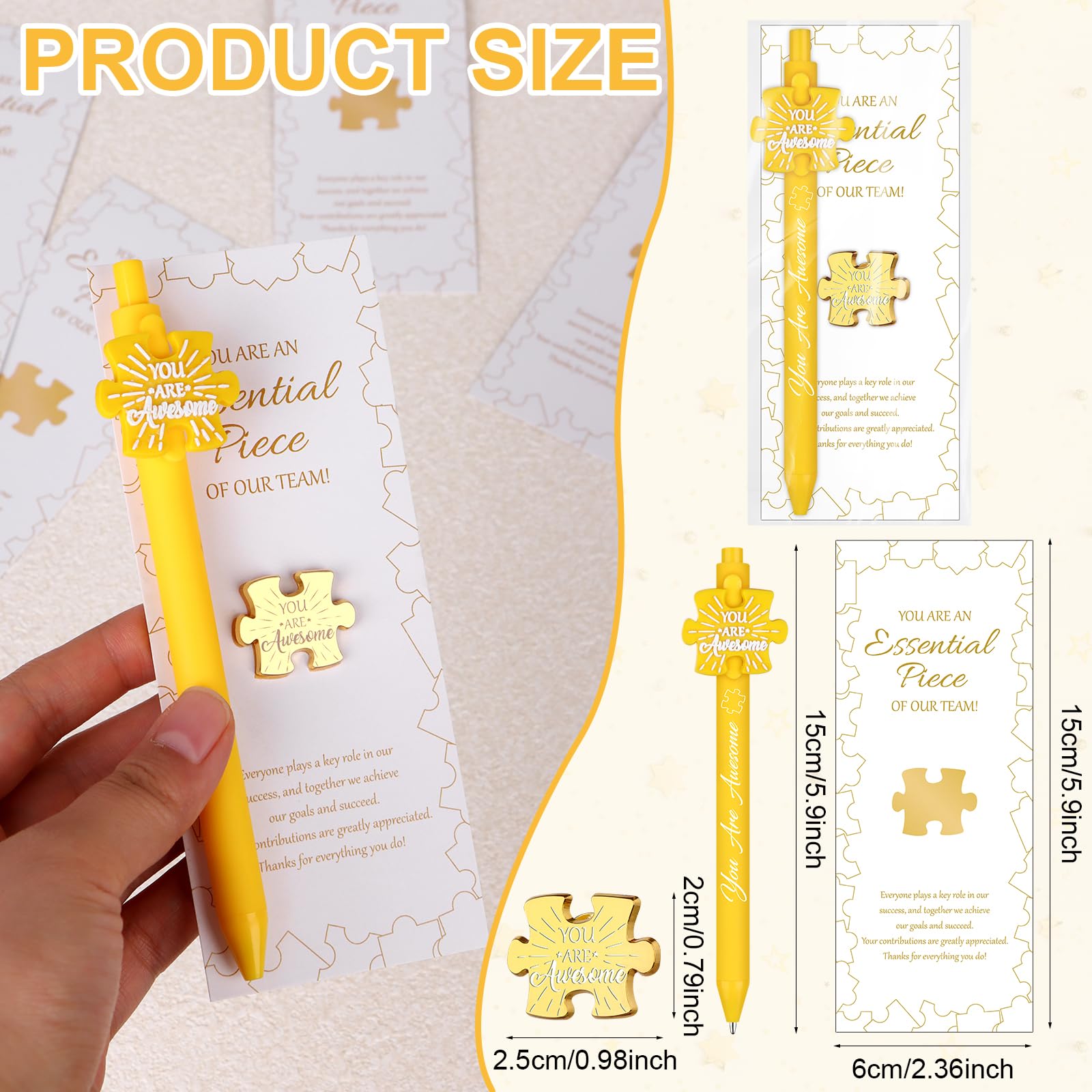 WWmily 48 Pcs Team Thank You Gifts for Employee of The Month Bulk Include Staff Appreciation Puzzle Piece Lapel Pins Inspirational Pens Cards Bags Well Done Favors for Colleague Men Women Students - Image 2