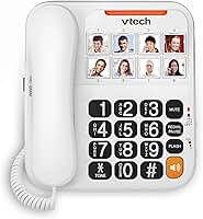 VTech Telefone com fio para idosos com botões grandes de alto contraste, mostrador rápido de 8 fotos, dígitos falantes, toque visual, full-duplex, sem alimentação CA, controle de volume do fone de