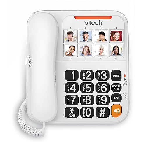 VTech Teléfono con cable para personas mayores con botones grandes de alto contraste, 8 marcación rápida de fotos, dígitos parlantes, timbre visual,