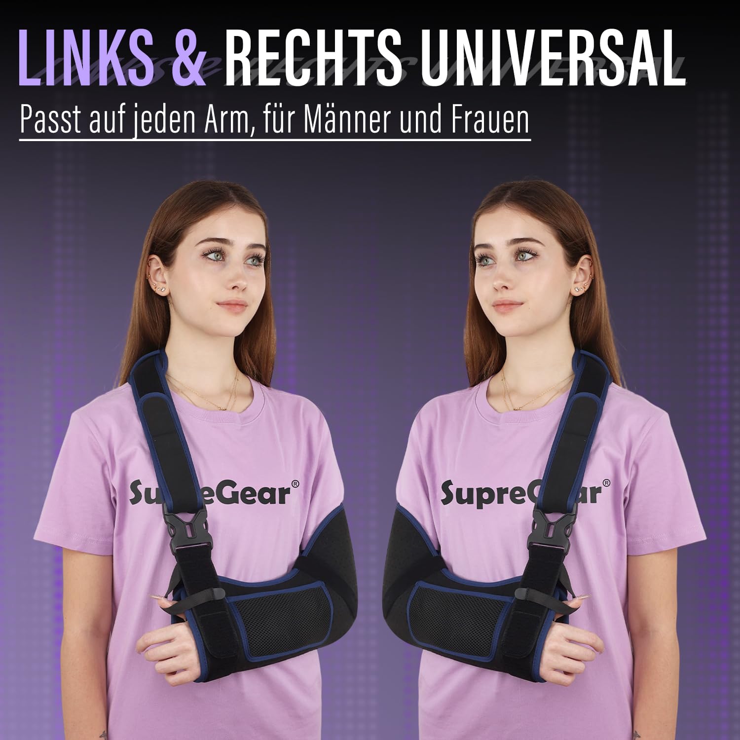 supregear Armschlinge für Schulterverletzungen – Bequeme, Atmungsaktive Schulterfixierung für Damen & Herren, bei Rotatorenmanschettenriss, Bruch, Luxation oder Zerrung, Schwarz + Dunkelbau, Größe L