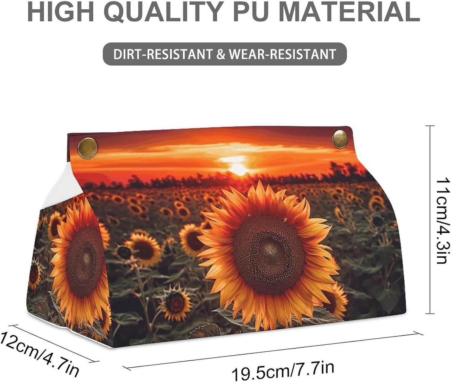 Sunset SunflowerTissue Box Cover for Bathroom, PU Tissue Holder for Vanity Countertop, Paper Organizer Dispenser, Personalized Tissue Case for Office, Car, Tabletop image 3
