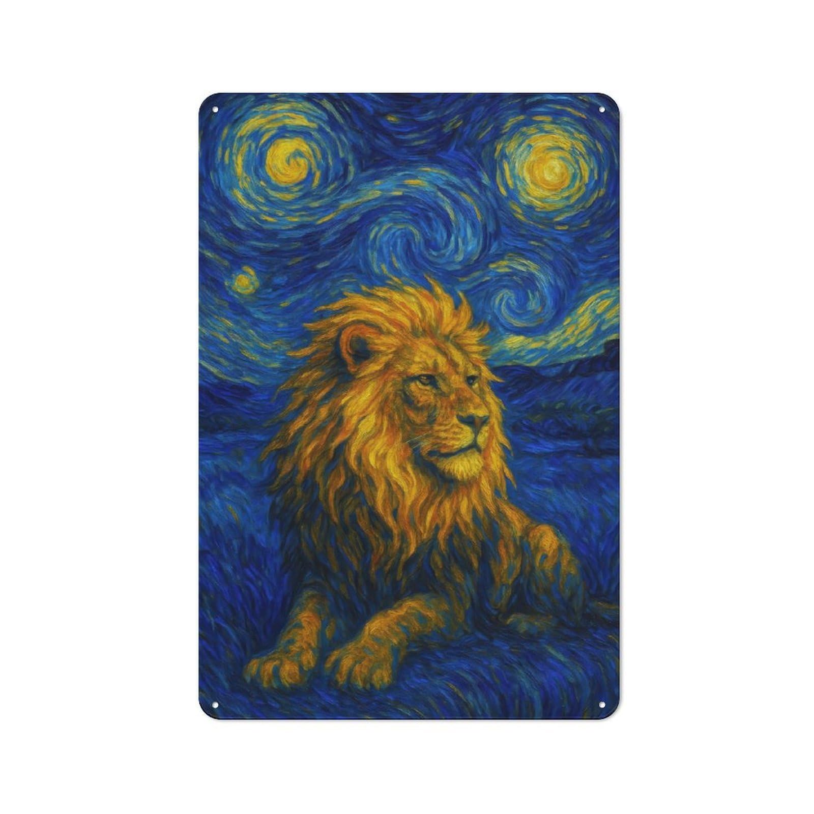 Junmoney Lion In Starry Night Style Rustic Metal Sign 30X20cm For Guest Room Or Hallway, Suited To Hallway Wall Decor Fans