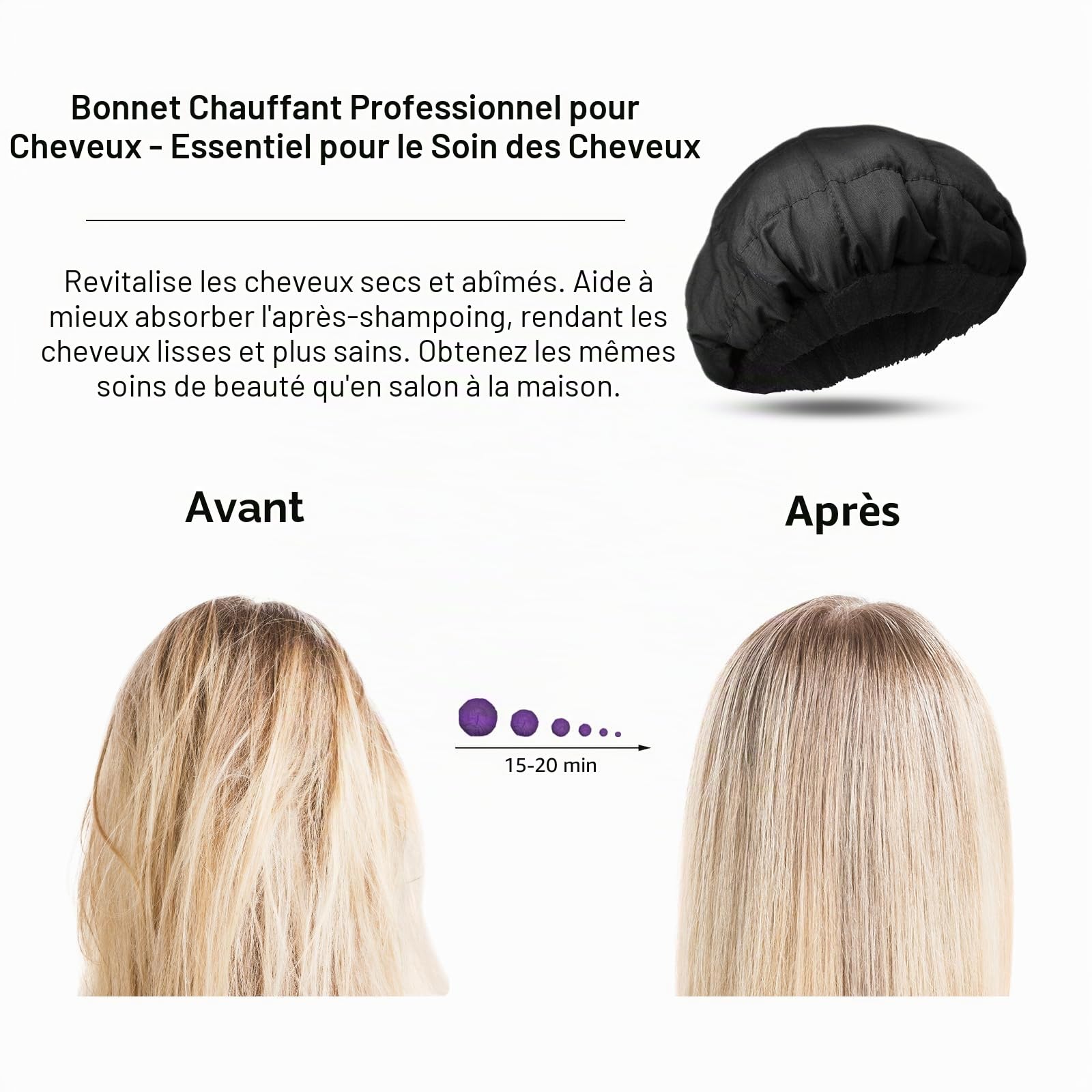 MQUPIN Bonnet Chauffant Cheveux Soin, Bonnet Chauffant Capillaires Profondément pour Tous Types de Soins, Casque Chauffant en Profondeurcoton en Microfibre, Chauffage par Micro-ondes(Noir)