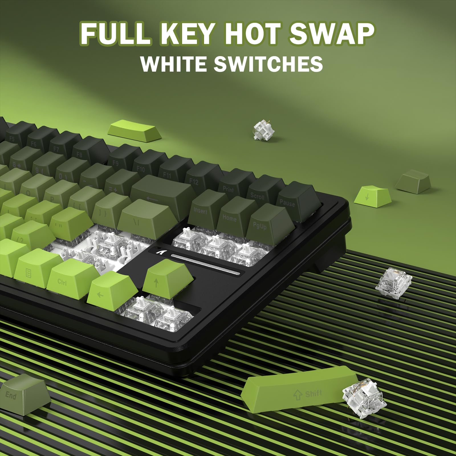 ATTACK SHARK M87PRO Clavier De Jeu Mécanique sans Fil Tkl, BT5.0/2.4G/USB-C Filaire, Clavier RGB à Échange à Chaud, 5000mAh, Disposition Américaine, Impression Latérale Dégradée - Matcha