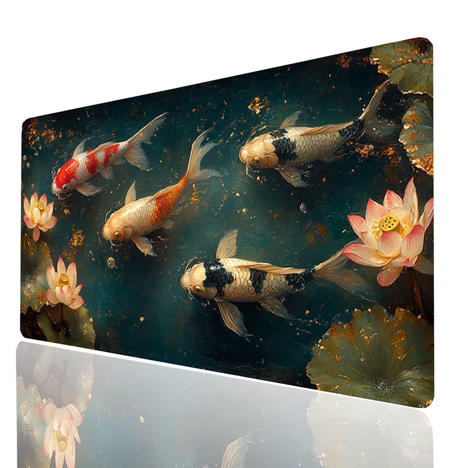 Gamingowa podkładka pod mysz XXL, kwiat, ryba, podkładka pod mysz 1200 x 600 x 3 mm, wodoodporna, antypoślizgowa podkładka na biurko, poprawia precyzję i prędkość, akcesoria gamingowe na biurko, model