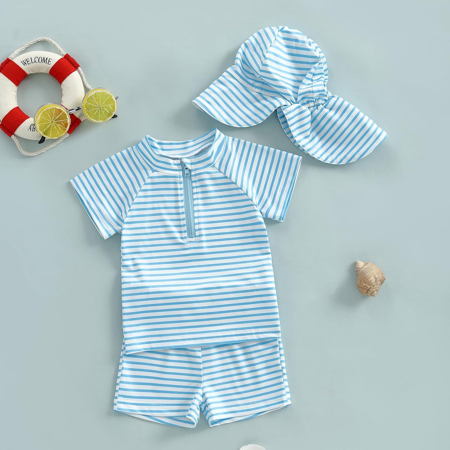 Baby Toddler Boys Swimsuit Infant Girl Swimsuits 6 12 18 24M 2T 3T 4T Bathing Suit Swimwear 3Pcs Set Rash Guard Hat image 3