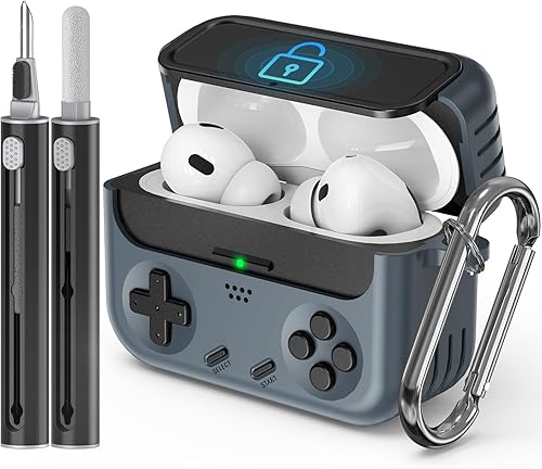 Inesore Funda para Airpods Pro de 2 generación con kit de limpieza, con cerradura para Airpods Pro, funda clásica y divertida para consola de