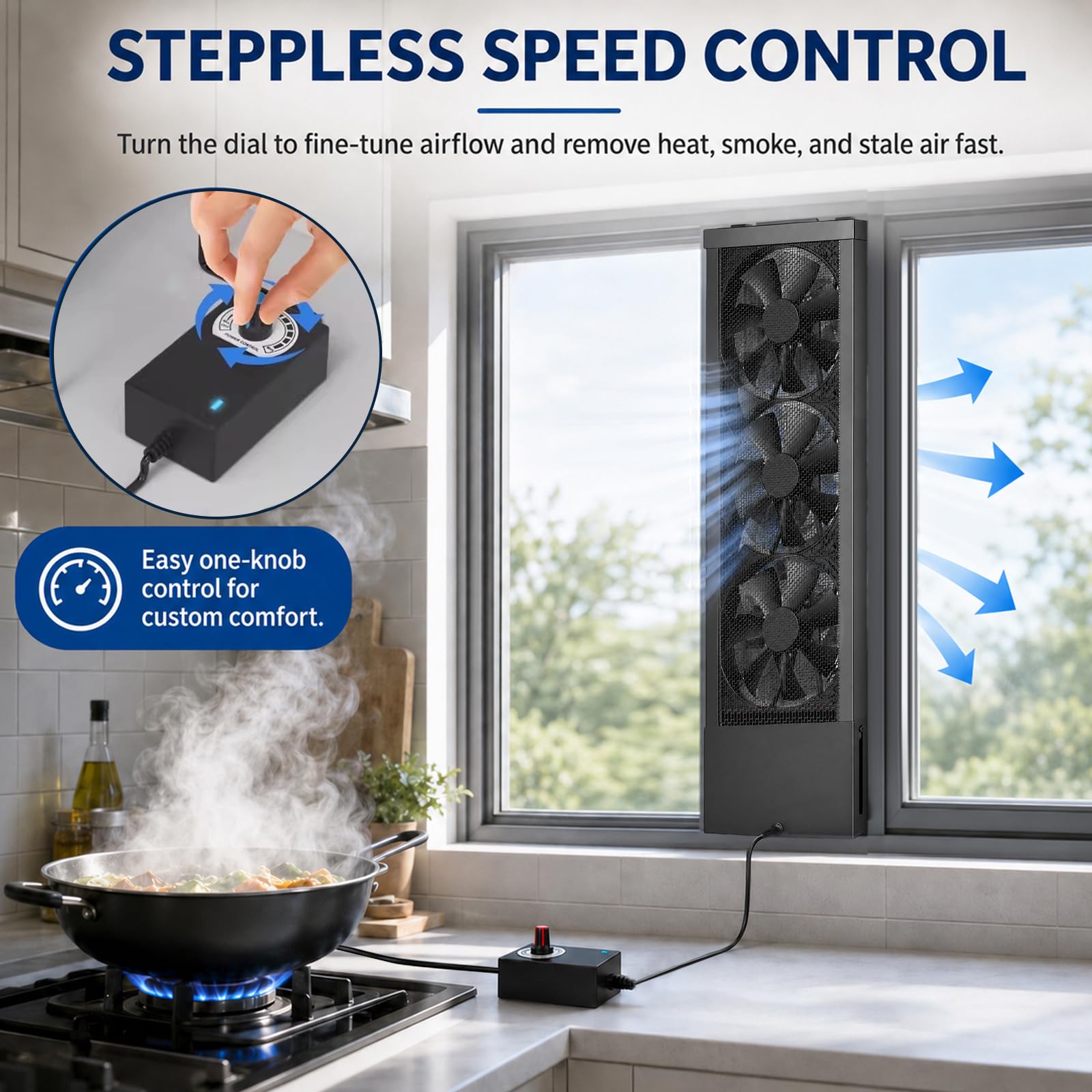 Ventilador extractor de ventanas extensible, 47 ~ 57 cm
