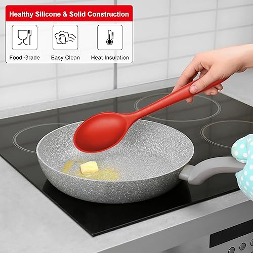 Miniatura 4 de E-far Juego de 2 cucharas de cocina de silicona, resistentes al calor, cucharas de cocina antiadherentes para hornear, agitar, servir, no tóxicas y