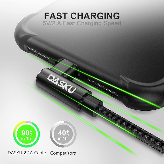 90 Degree iPhone Charging Cable 2Pack 10ft Right Angle Nylon Braided Lightning Charger Cord Compatible with iPhone 14 13 12 11 Pro Max XS XR X 8 7 6 5 Plus iPad(Black)