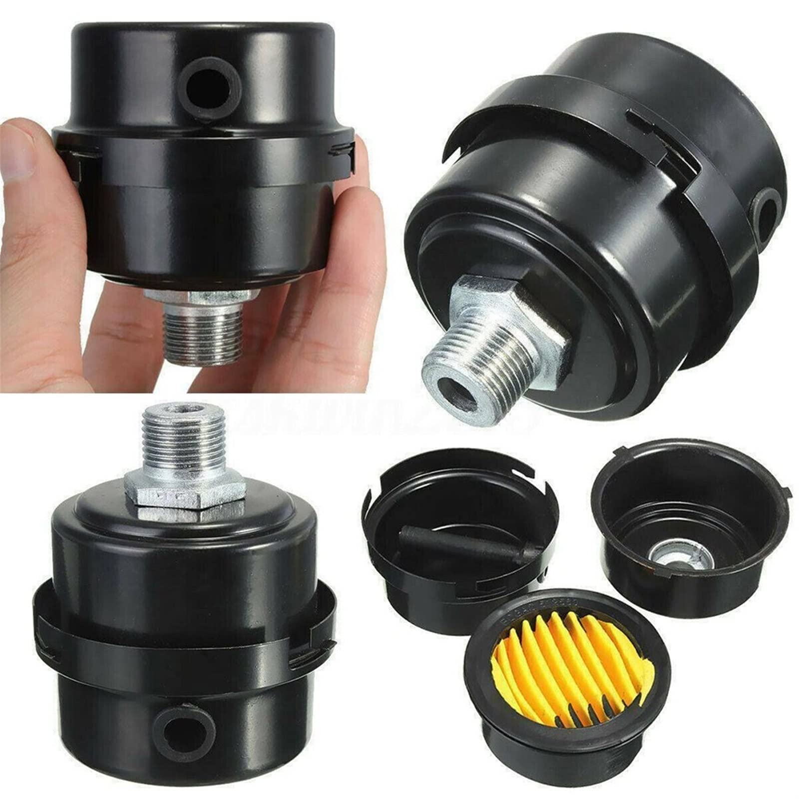 2 PCS compressore Aria silenziatore da 16 mm in Metallo di aspirazione Nera silenziatore di Rumore Adatto for Un compressore d'Aria Senza Olio for Un Elemento Filtro