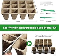 Vista 7 de Bandejas de inicio de plántulas de 288 células con orificios de drenaje, 24 macetas de turba biodegradables, kit de inicio de plántulas, bandejas