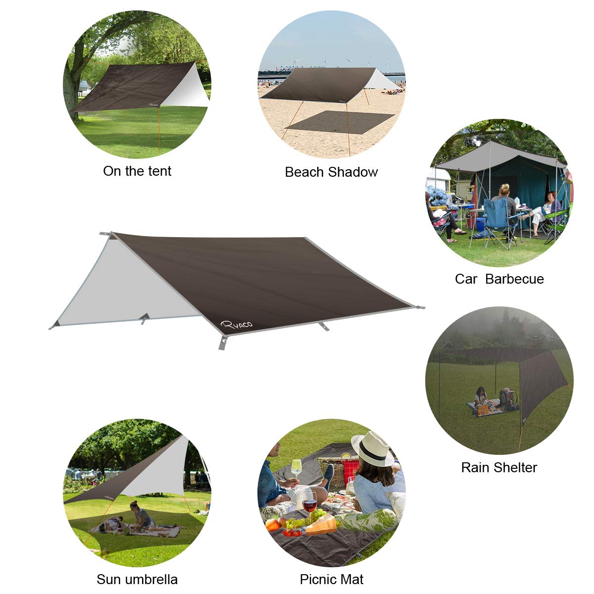 ryaco tarp Rain tarpaulin, 3 m x 3 m camping tarp, rain tarp, waterproof tent tarpaulin, foldable portable large size with zips and mesh pocket for water bottle for picnic Sports Includes:Teepee with mat OX welded edges and ultrasonic MAX E-Coffee-Cruiser MAX Pedelec,