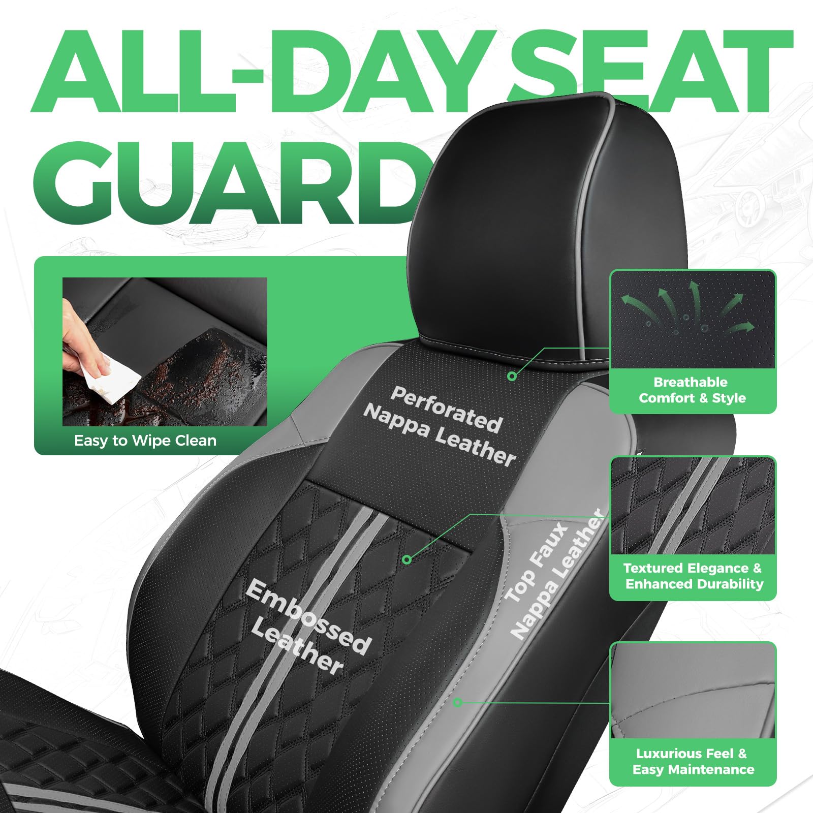 RIDEPOSH Custom Seat Covers for Tacoma 4th Gen 2024 2025 Double Cab SR5/TRD Sport/TRD Off-Road/SR Full Set with Console Covers, Waterproof Leather Back and Front Seat Protectors Black Grey: Black Grey Tacoma 2016-2023 Double Cab Full Set