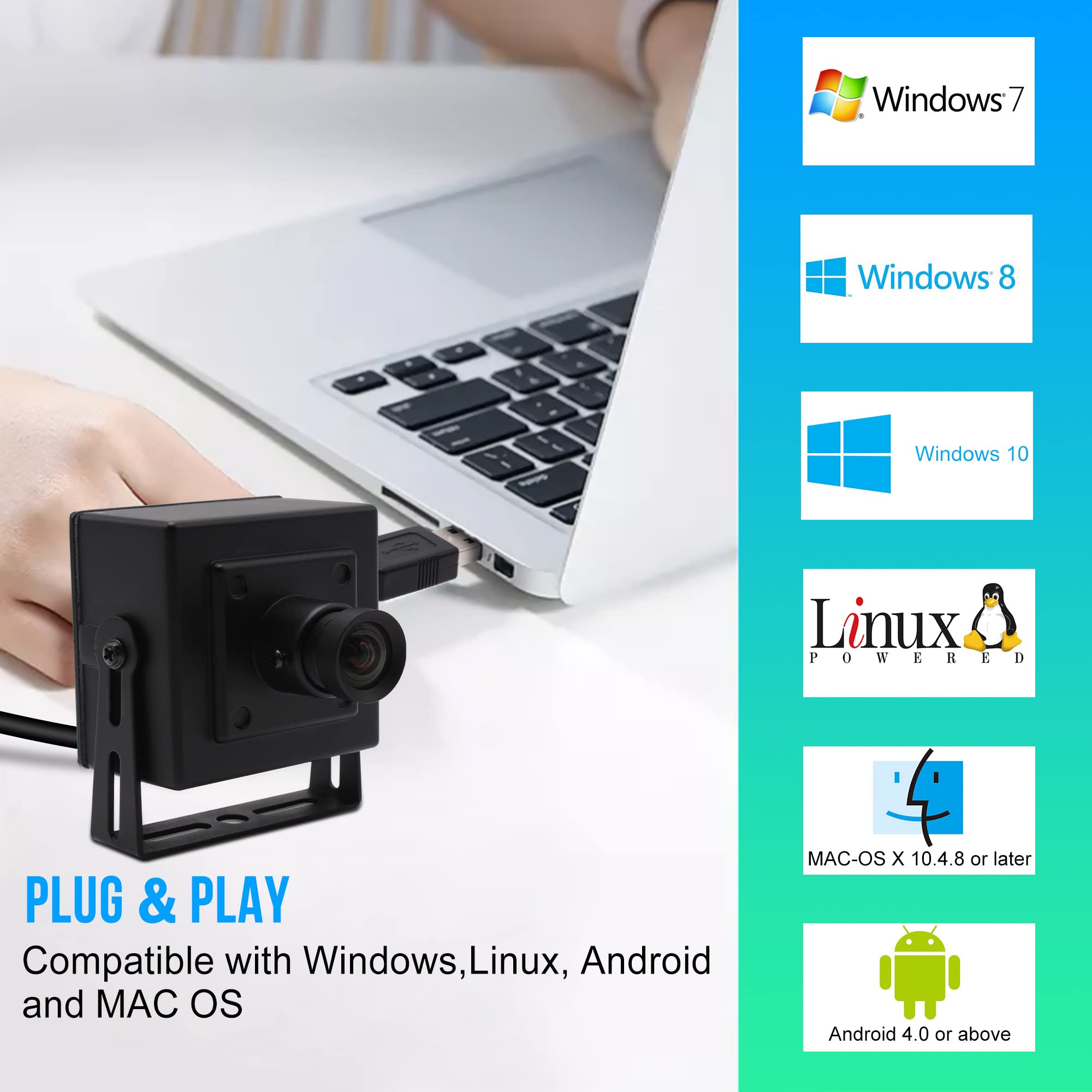 ELP Cámara web USB 3.0 de 2 MP, sensor IMX291, 1080P a 50 fps, lente de 100°, Plug & Play, compatible con Windows/Android/Linux/MacOS