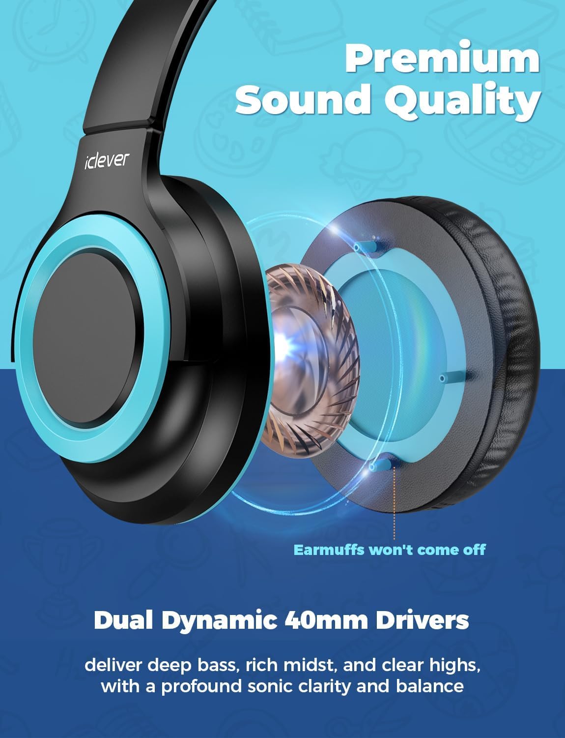 iClever Auriculares para niños [2 Unidades] – 85dB Volumen Seguro Limitado – Auriculares con Cable para niños con Divisor compartido, Auriculares estéreo Plegables para tableta/MP3/4