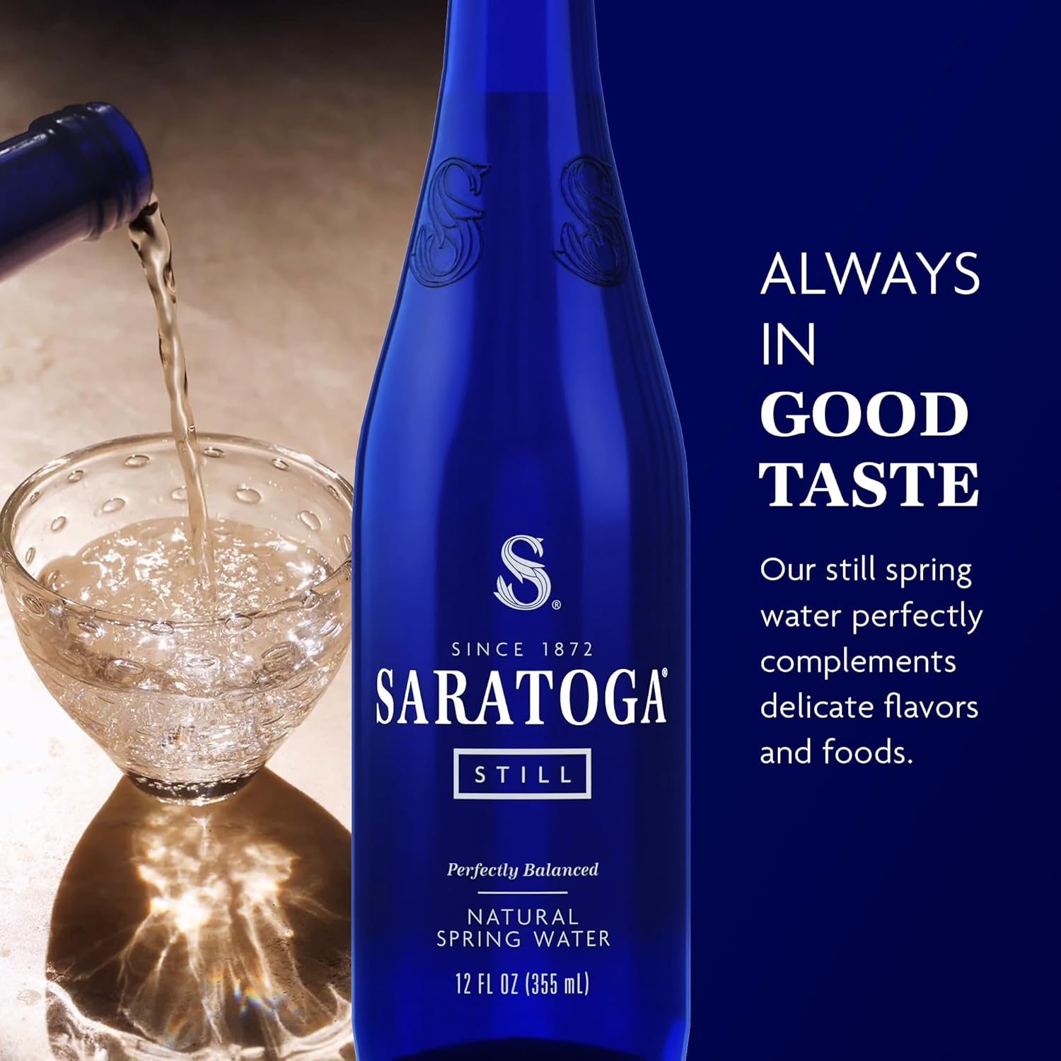 Saratoga Spring Water Bottles, 24 Pack – Still Bottled Water - Glass Bottles - 12 Fl Oz