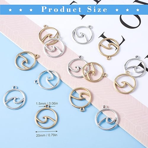 Miniatura 2 de Joez Wonderful 60 dijes de océano para la fabricación de joyas, dije de oro y plata de metal para playa, aros redondos hipoalergénicos para hacer