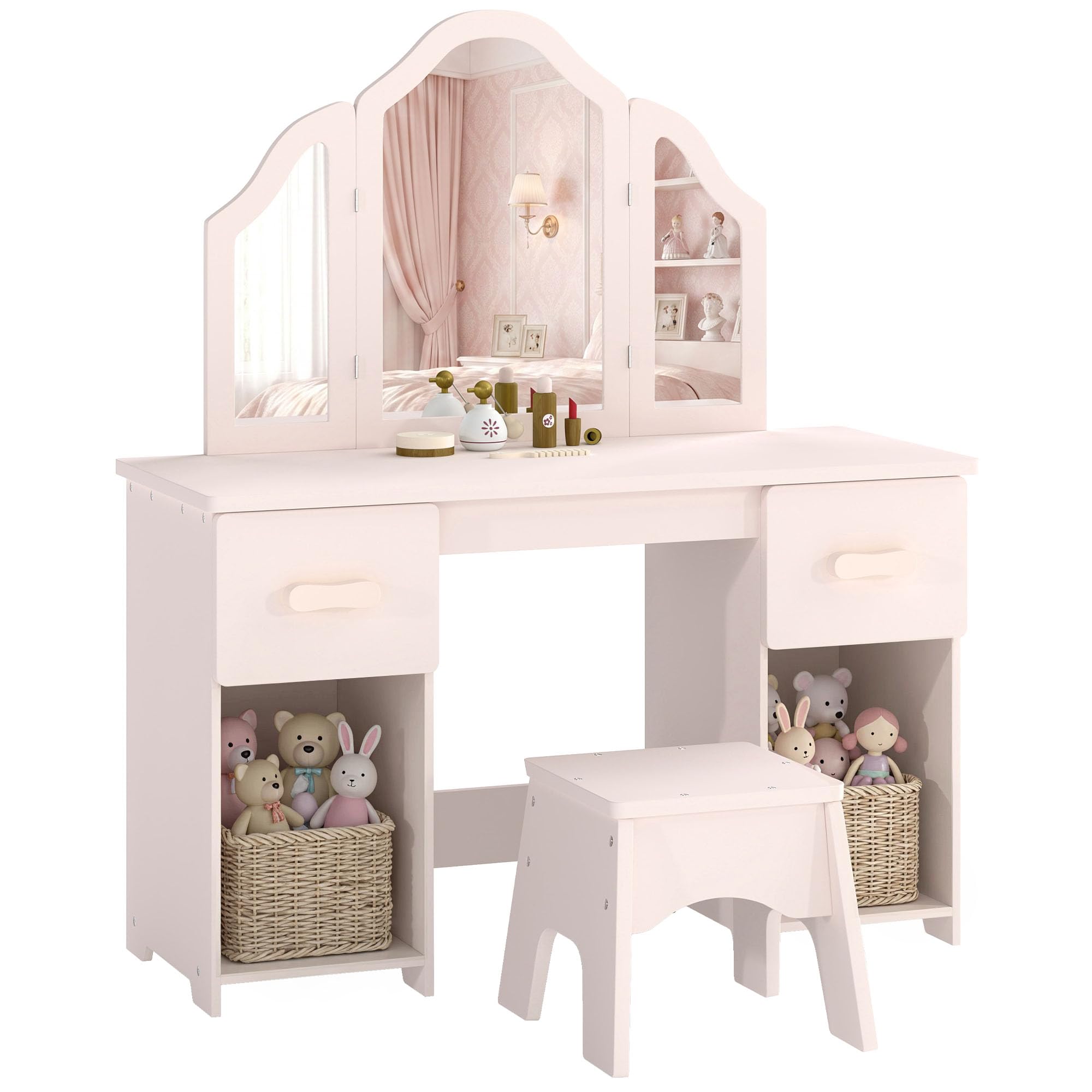AIYAPLAY Schminktisch Kinder 2 in 1 Kinderschminktisch Mädchen ab 3 Rosa