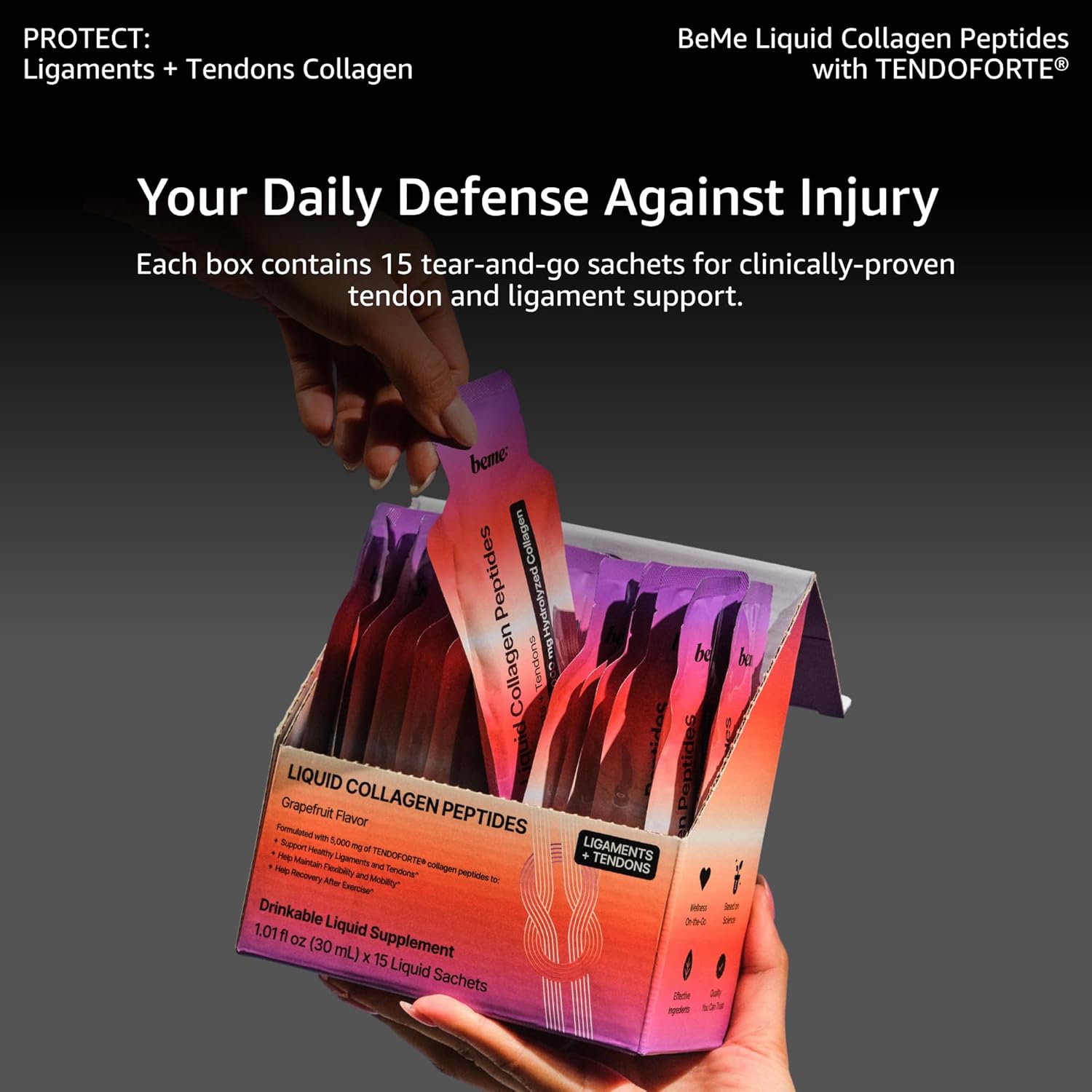 BeMe Tendon and Ligament Supplements - 5,000mg TENDOFORTE Collagen Peptides for Tendon Repair Supplement and Ligament Repair - 15 Liquid Grapefruit Sachets - Image 7