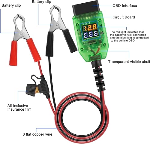 Miniatura 4 de MEIRIYFA OBD2 - Kit de detección de fugas de batería para automóvil, repuesto de cable de alimentación de emergencia ECU para vehículo, pantalla