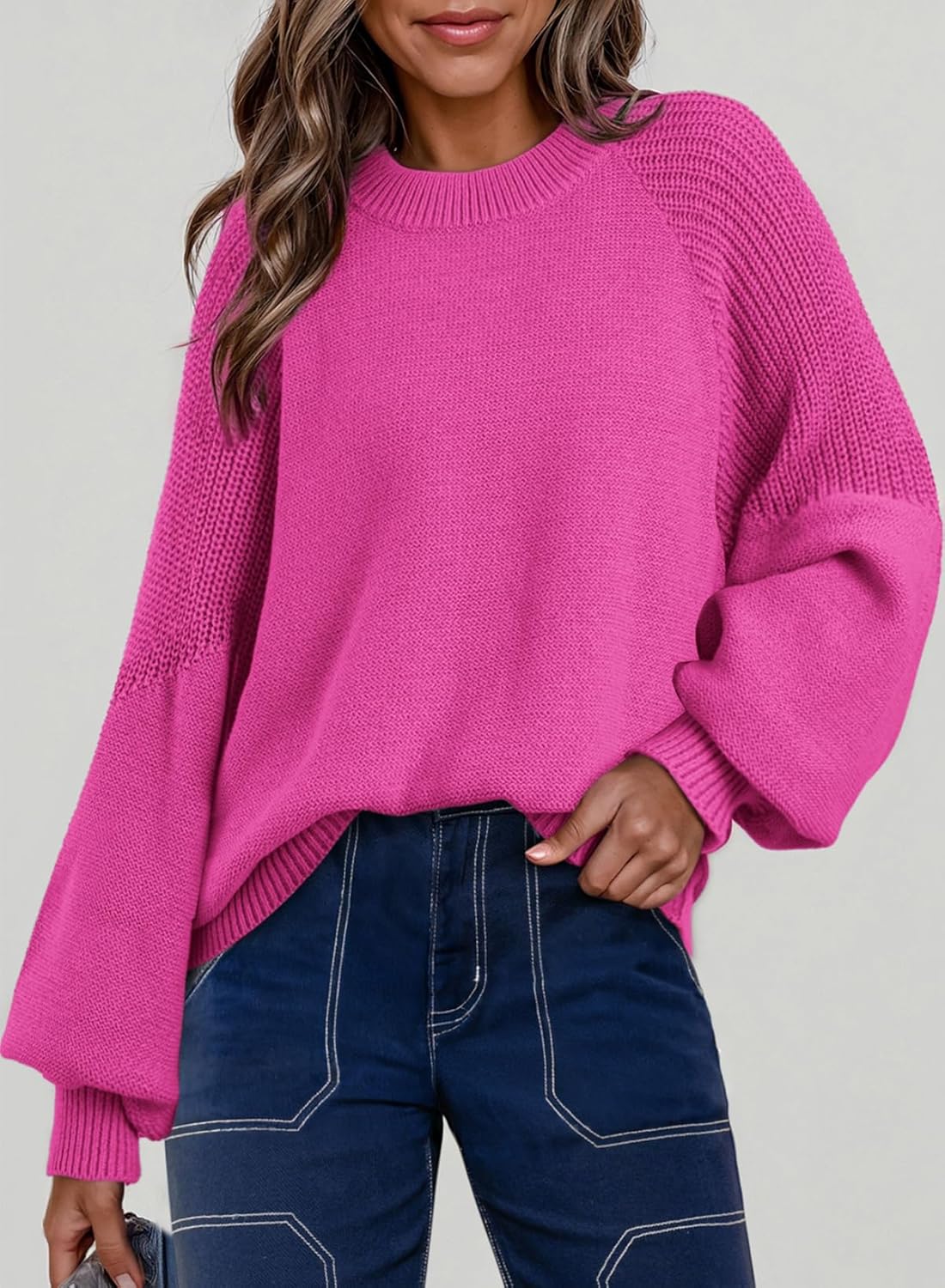 Dokotoo Women's Casual Long Sleeve Sweaters Loose Crewneck Cable Knit Pullover Sweater Jumper Tops - Image 3