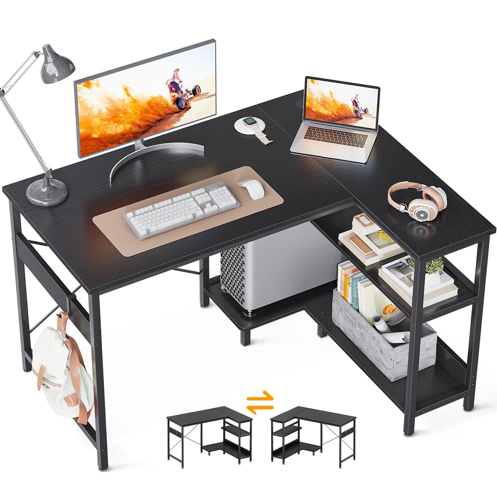 ODK 40 Inch L-Shaped Computer Desk in a bright room with computer setup