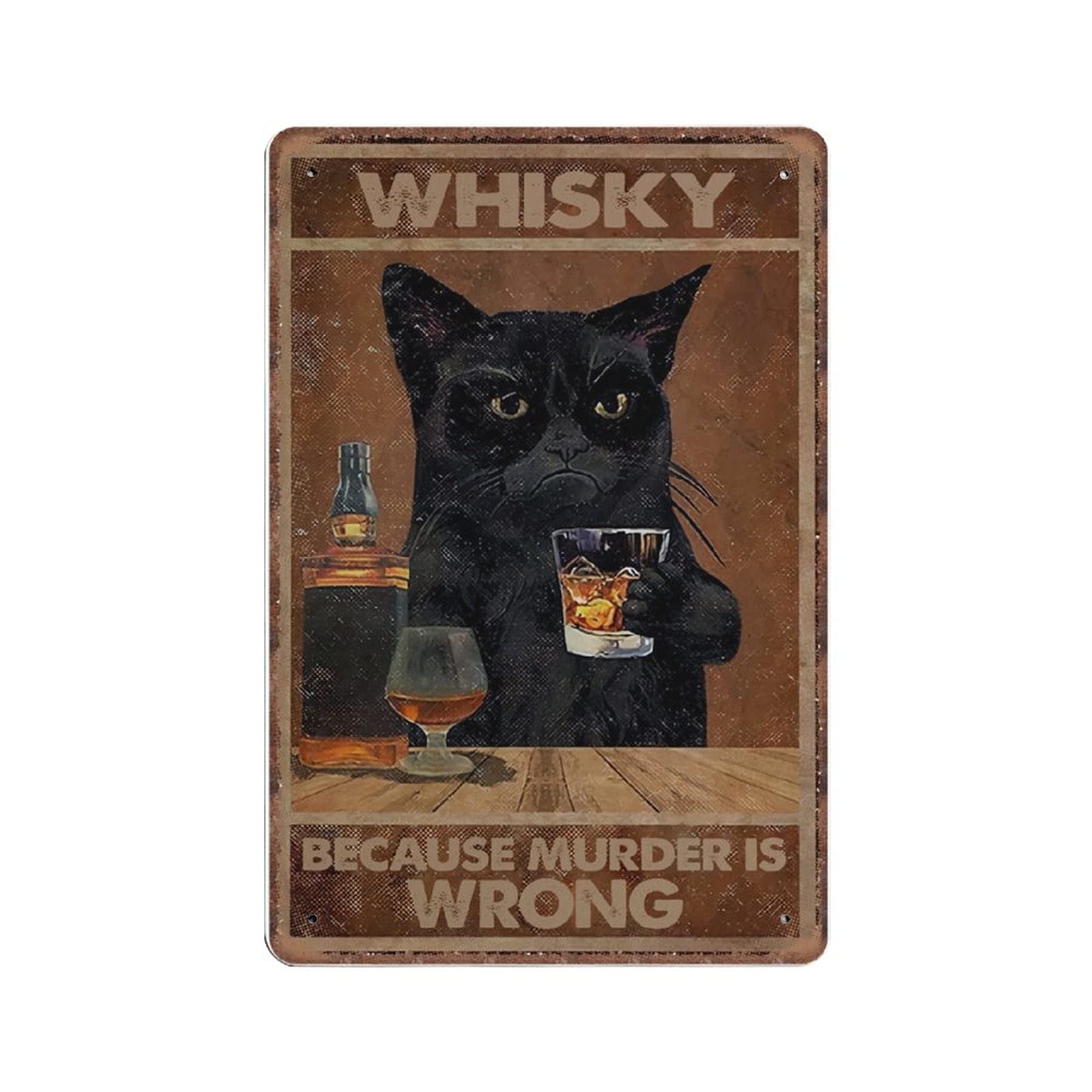 Gqwjksz Material_tin 5 Black Cat Tin Signs, Whiskey Because Murder Is Wrong, Cat Whiskey Art Retro Funny Metal Sign Vintage Poster Wall Art For Kitchen Garden Bathroom Farm Home Coffee Decor Tin Sign, 20X30 Cm
