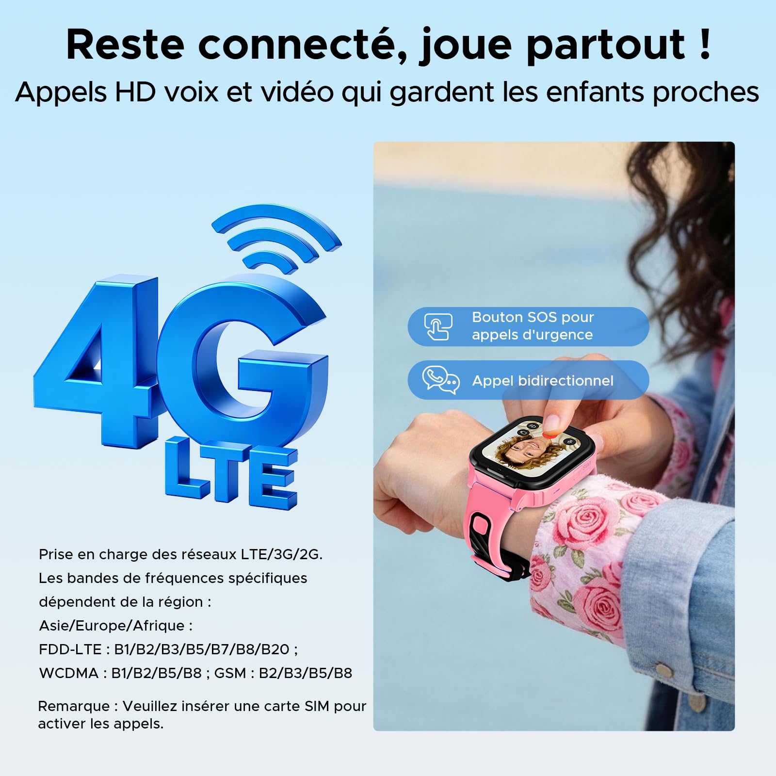 ANYSCENES1 Montre Connectée Enfant 4G avec GPS, Appels Vidéo, Chat Vocal, SOS, 800mAh Batterie, IPX7 Étanche, Podomètre, Mode École et Podomètre, Montre Enfant avec Écran HD 1,83''