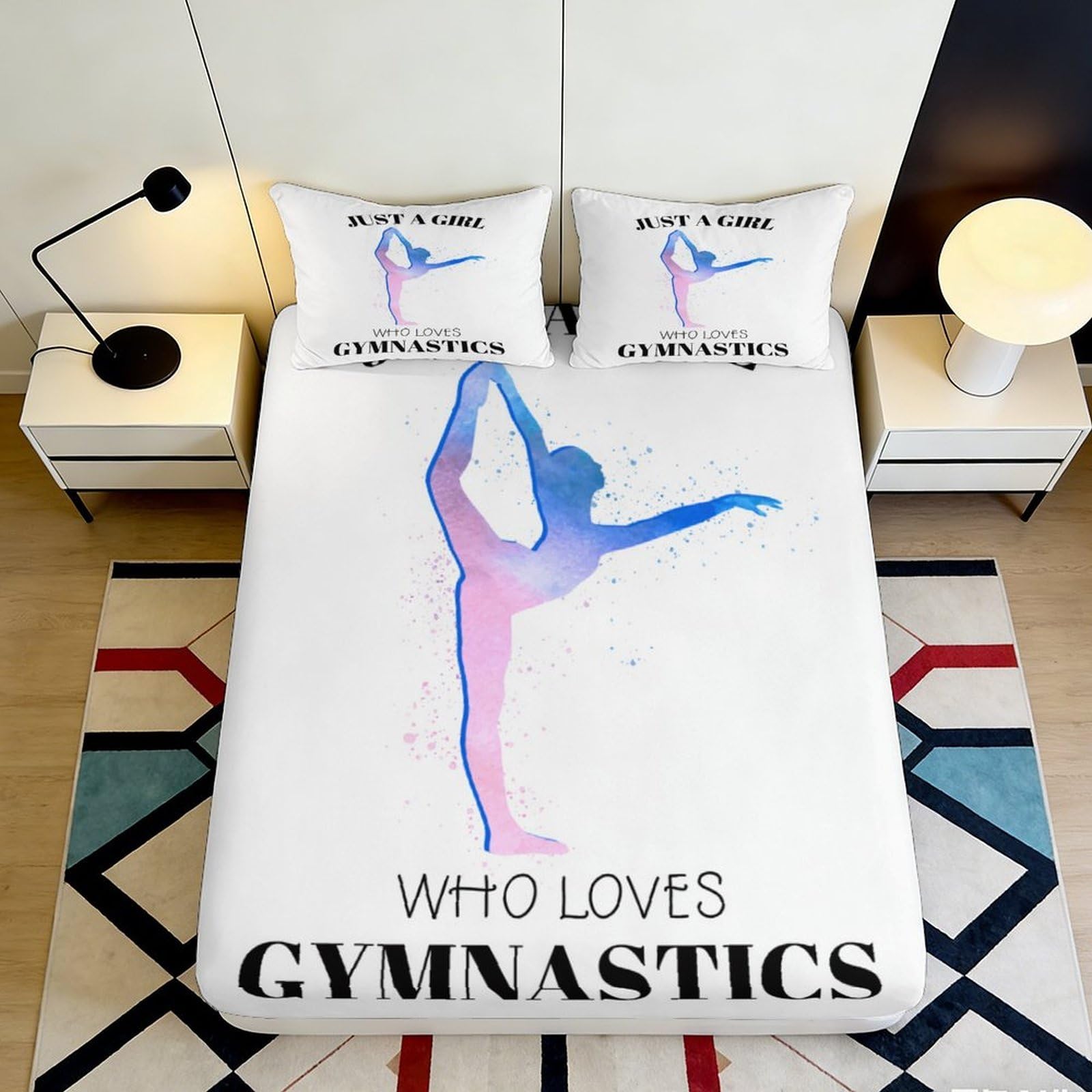 3D Printed Gymnast Silhouette Fitted Sheet Microfiber Anti-Slip Bed Cover for Bedroom Dorm Mattress Protection Decor 140x200x25cm