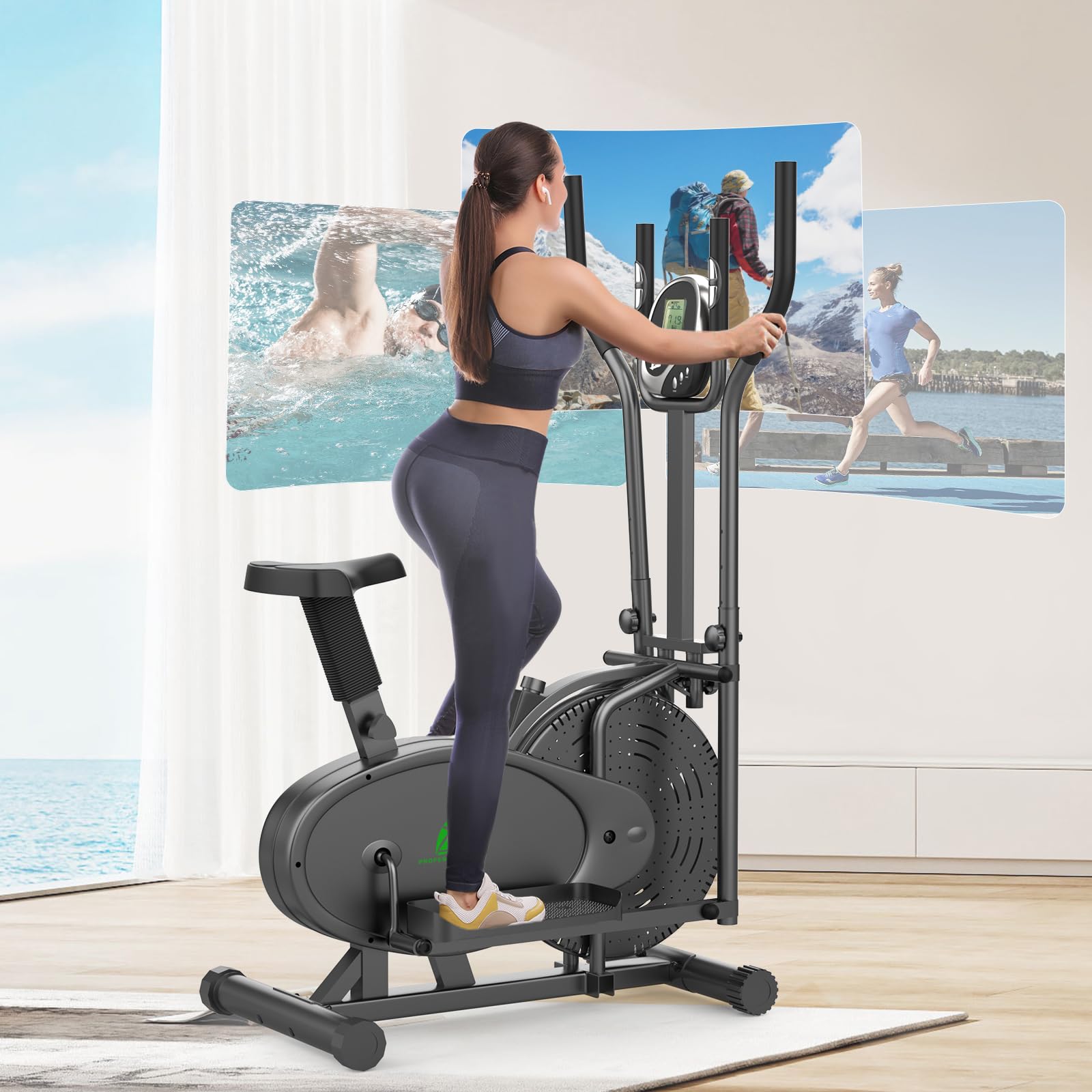 Ellittica Crosstrainer 2 in 1 Heimtrainer mit Sitz, LCD-Monitor, einstellbarem Widerstand, rutschfestem Pedal