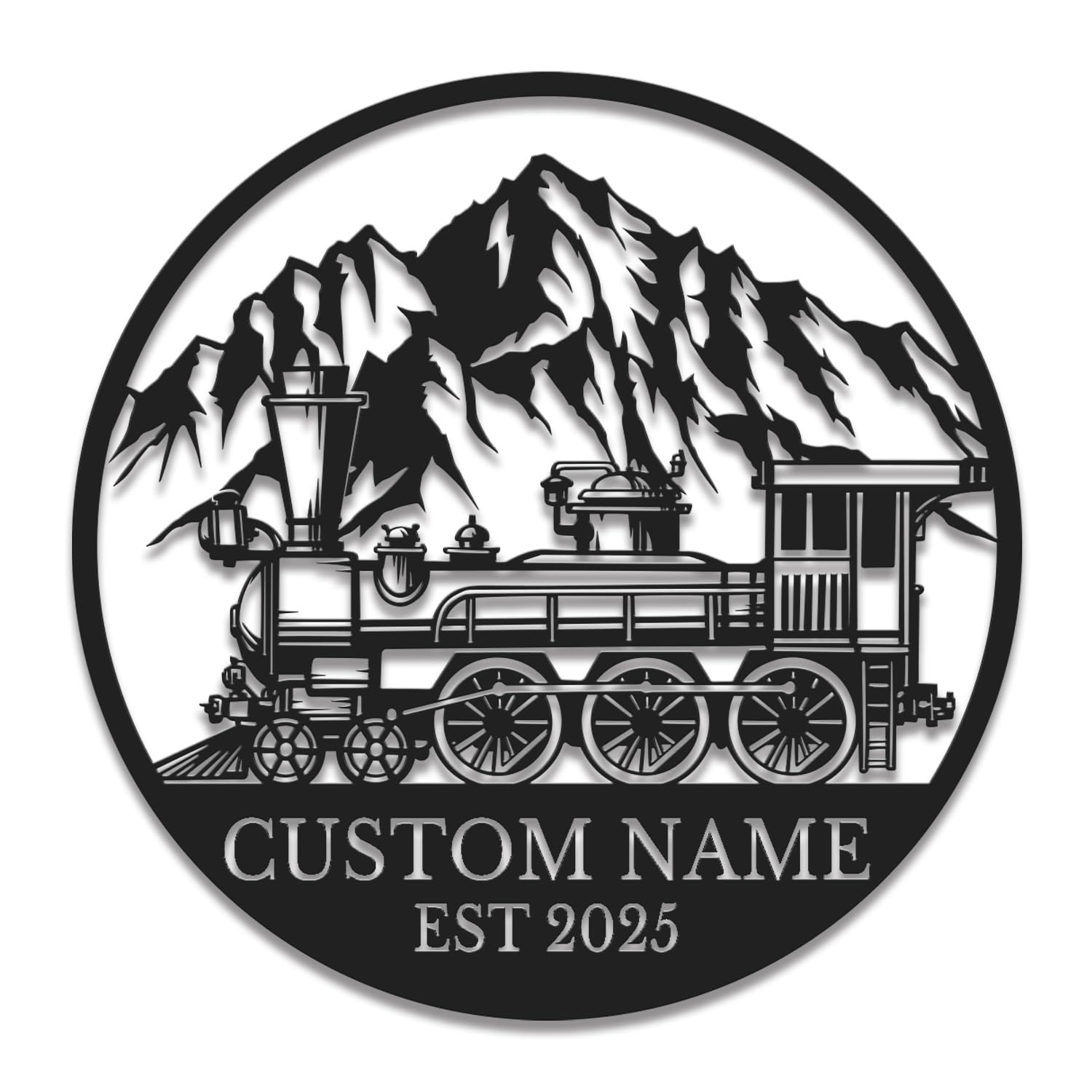 Gewasi Style-6 Personalized Railroad Metal Wall Art – Custom Train Engine & Station Sign – Industrial Decor For Man Caves, Offices & Train Lover Gifts (Style-6)