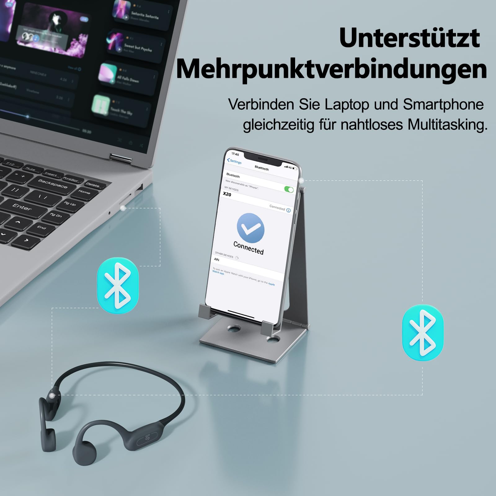 Kopfhörer Schwimmen – Knochenschall Kopfhörer Bluetooth 5.4, IPX8 Wasserdichte Sportkopfhörer mit MP3-Modus, Unterwasser Open Ear kopfhörer mit 32 GB Speicher, Leicht & Sicher für Laufen (Grau)