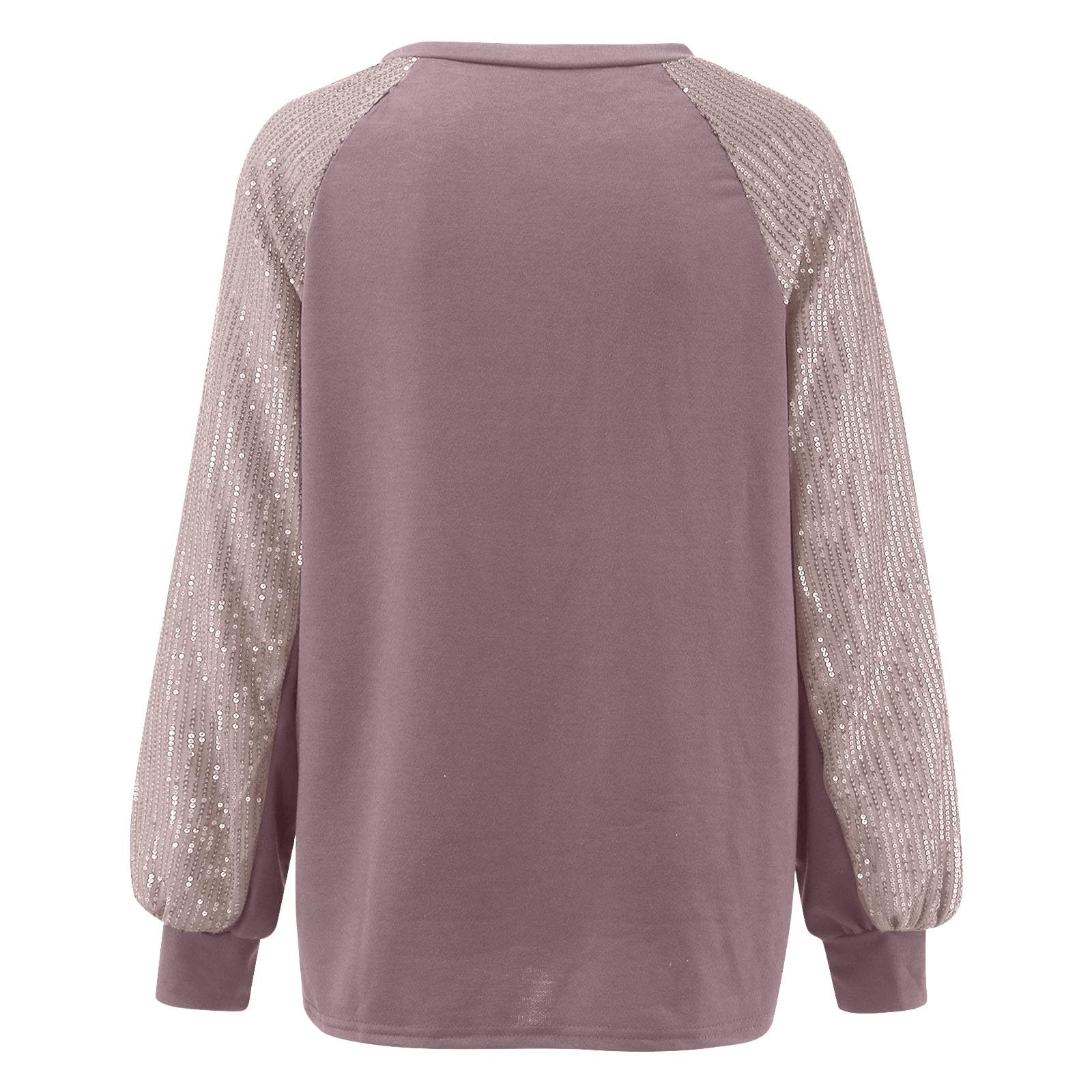 Top con paillettes da donna a maniche lunghe girocollo tinta unita glitter party t-shirt moda felpa casual comoda camicetta festival discoteca moda donna scintillante top taglie forti