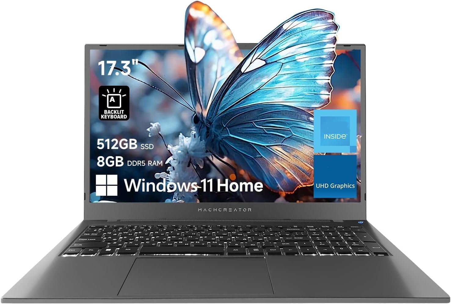 17.3’’ FHD 120Hz Laptop, Intel Quad-Core Processor, 8GB DDR5 RAM, 512GB SSD, Large Touchpad, Backlit Keyboard, Numeric Keypad, Entertainment, School and Office, Windows 11 Home, Modern Grey 17.3’’ FHD 120Hz Laptop, Intel Quad-Core Processor, 8GB DDR5 RAM, 512GB SSD, Large Touchpad, Backlit Keyboard, Numeric Keypad, Entertainment, School and Office, Windows 11 Home, Modern Grey