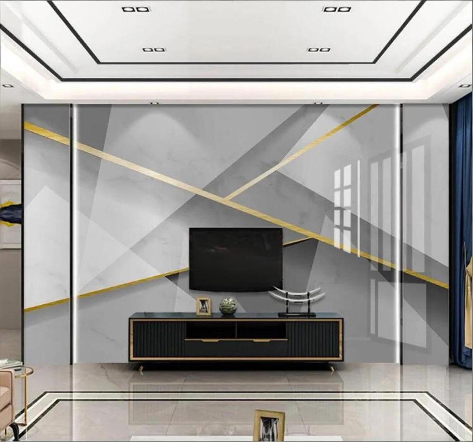 Tzxztt Contemporary Luxury Abstract Geometric Faux Marble Patterns Modern 3D Wallpaper Premium Textured Silk Neutral Tones Material Ideal for Living Room Bedroom-400cm×280cm