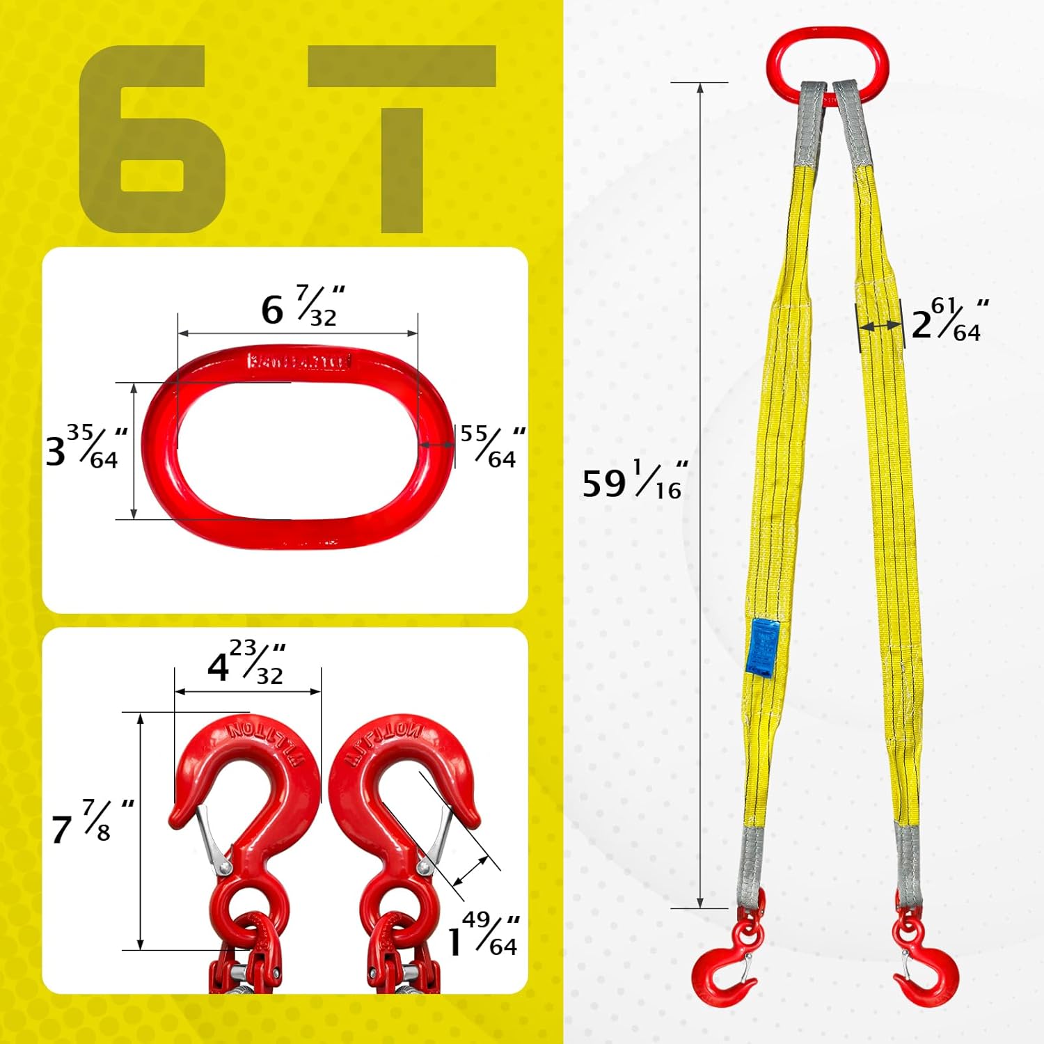 Lifting Slings Straps with Hooks 5ft Two Leg Bridle Web Sling 13227lbs Capacity G80 Alloy Steel Engine Lift Chain Link Eye Hook Polyester Webbing Rigging Straps for Hoists - Image 5