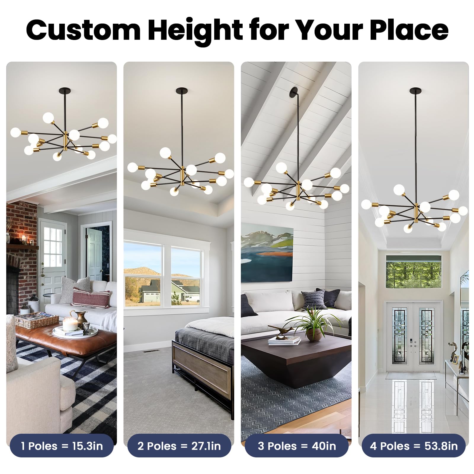 RUIYEY Modern Chandelier Ceiling Light Fixture - 33.4' 12-Light Gold and Black S — product photo