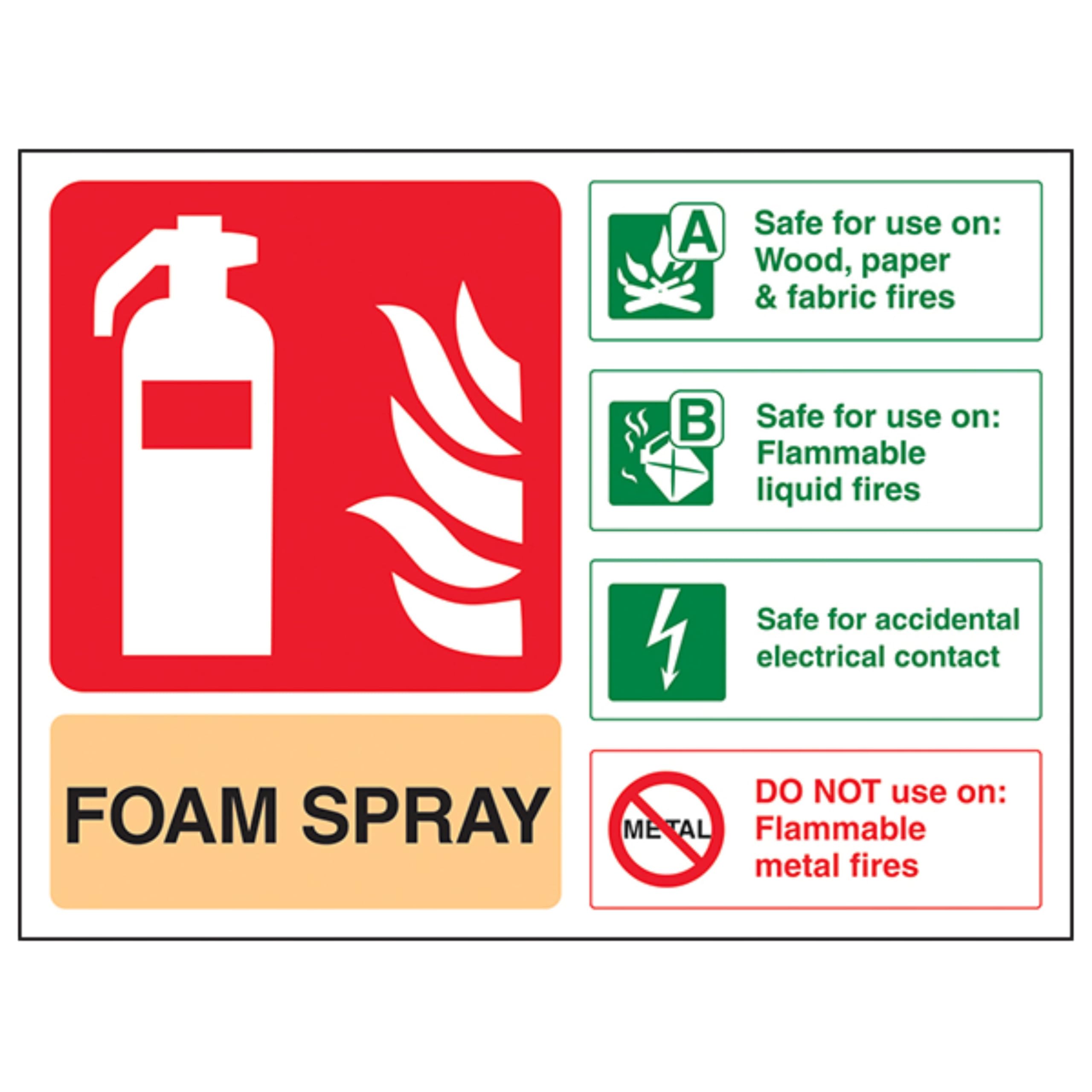 V Safety Foam Spray Id Electrical Safe Fire Extinguisher Sign - 150mm x 100mm - Self Adhesive Vinyl