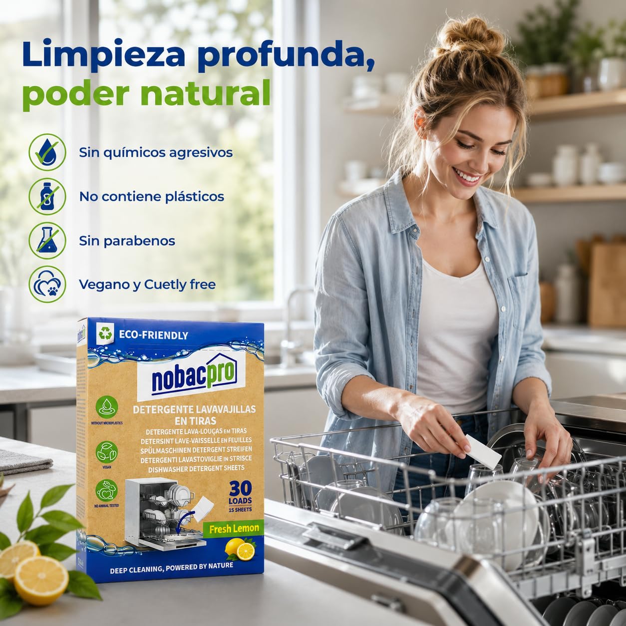 Lavavajillas en Tiras Ecológico | 180 Lavados (6 Paquetes) | Fresh Lemon | Detergente Lavavajillas Vegano, Sin Plásticos y Respetuoso con el Medio Ambiente | Limpieza Profunda