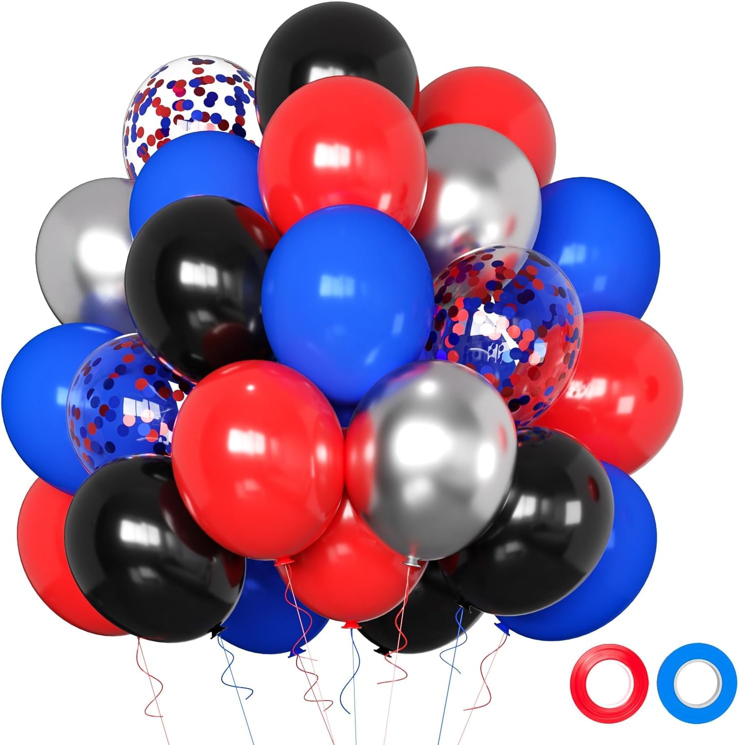 60 pcs Red Blue Black Balloons 12 Inch Red Royal Blue Black Confetti Silver Latex Balloon set for Birthday Party Graduation Spider theme Halloween Party Decoration